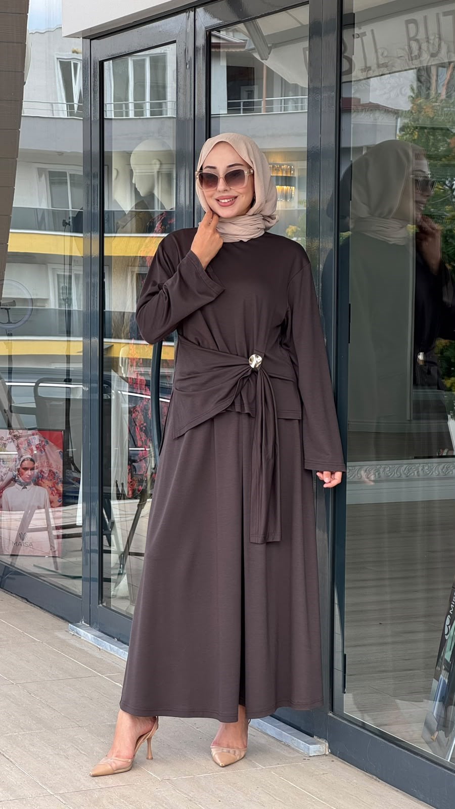 Almarwah Drapeli Broş Detaylı Pantolonlu Takım 202946