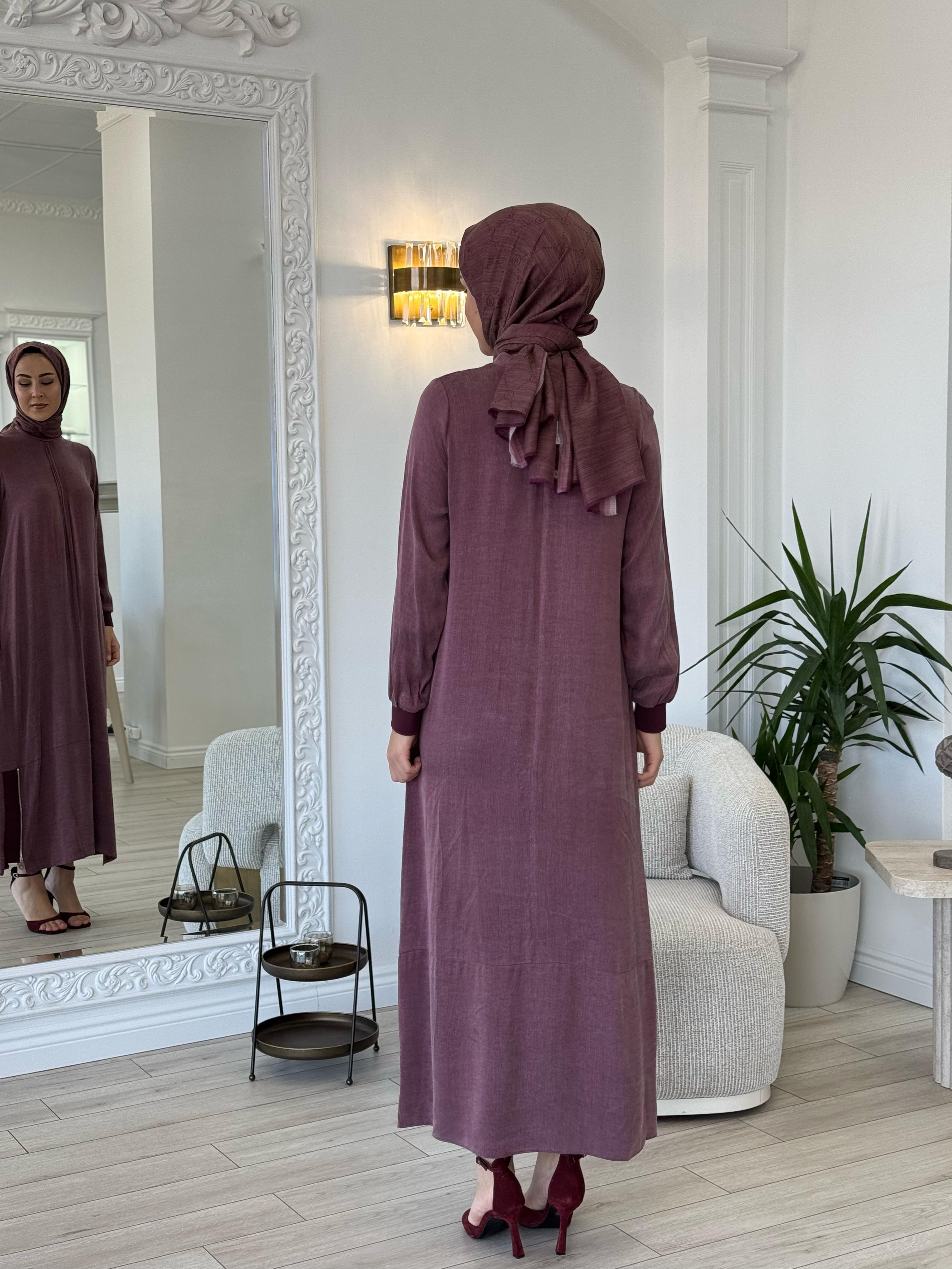 Almarwah Fermuar Detaylı Elbise Bordo 303809