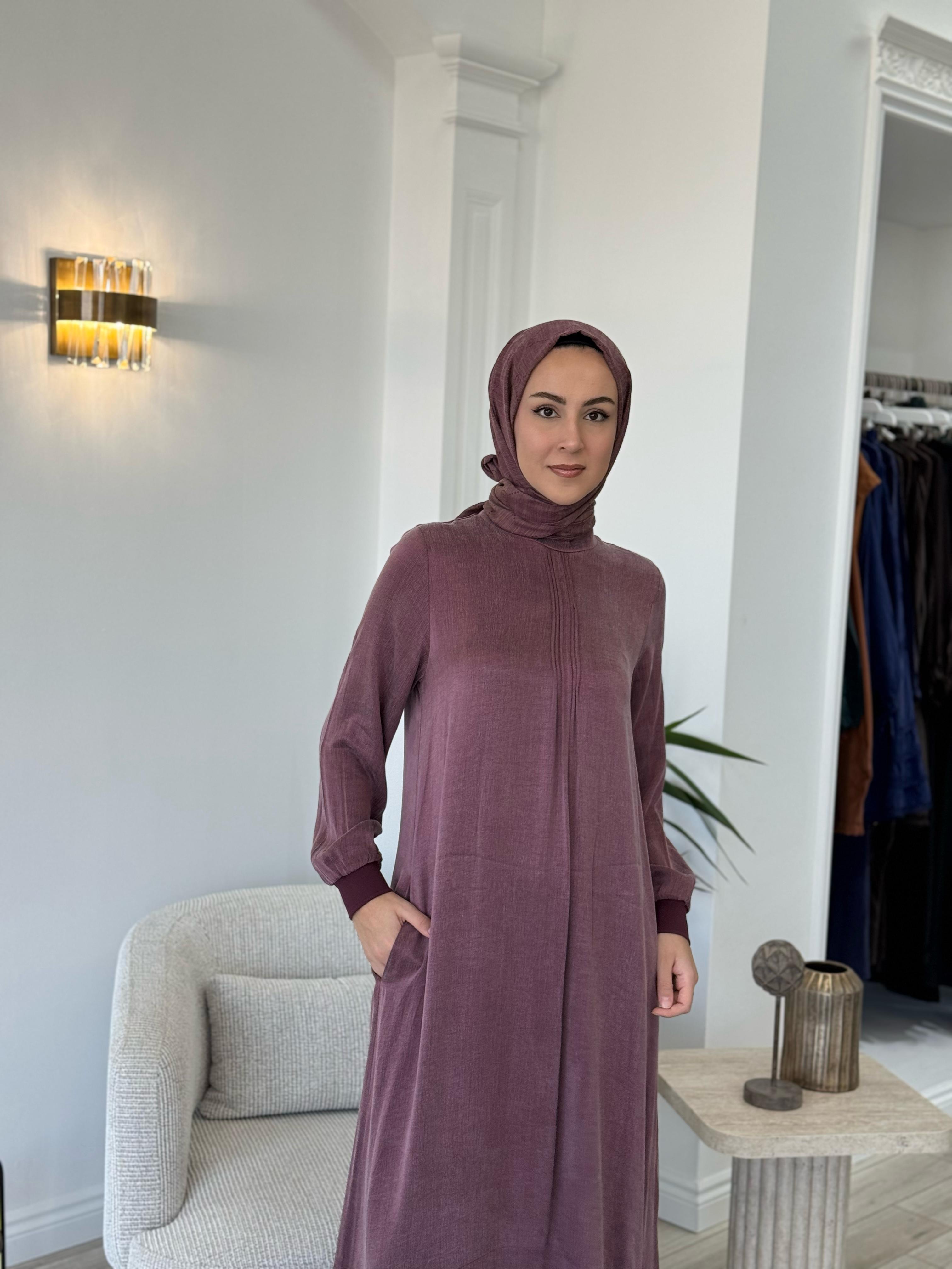 Almarwah Fermuar Detaylı Elbise Bordo 303809