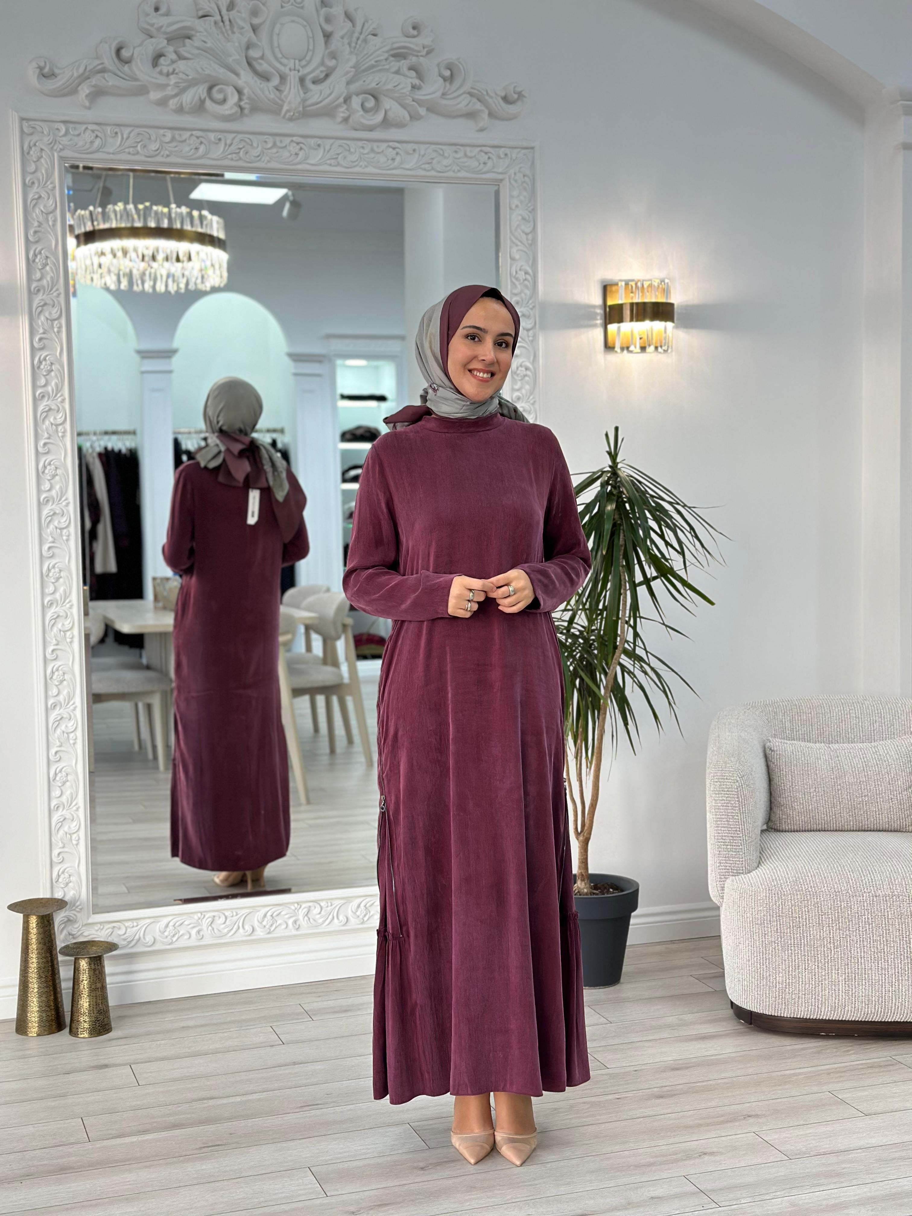 Almarwah Fermuar Detaylı Elbise Bordo 303765