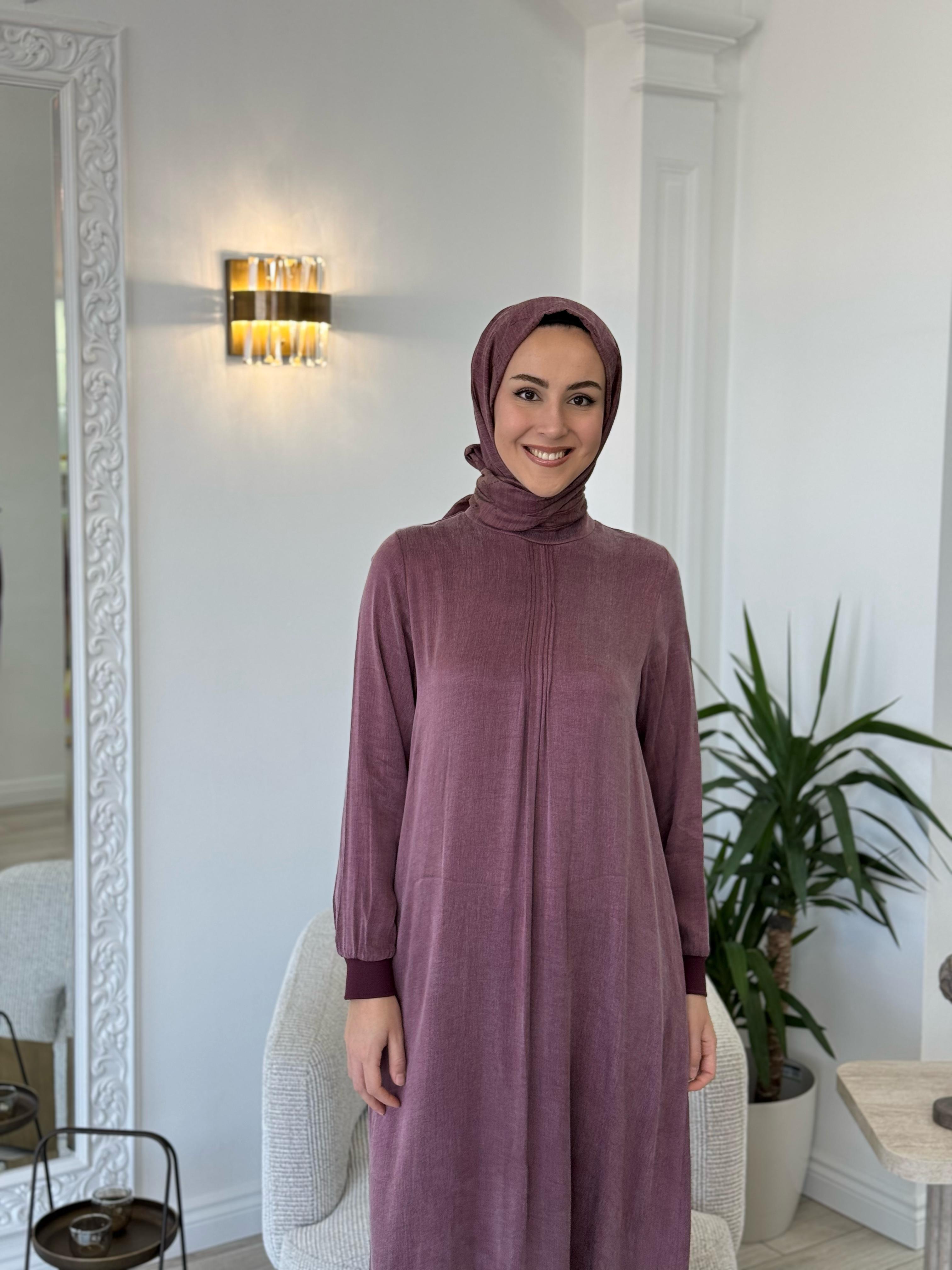 Almarwah Fermuar Detaylı Elbise Bordo 303809