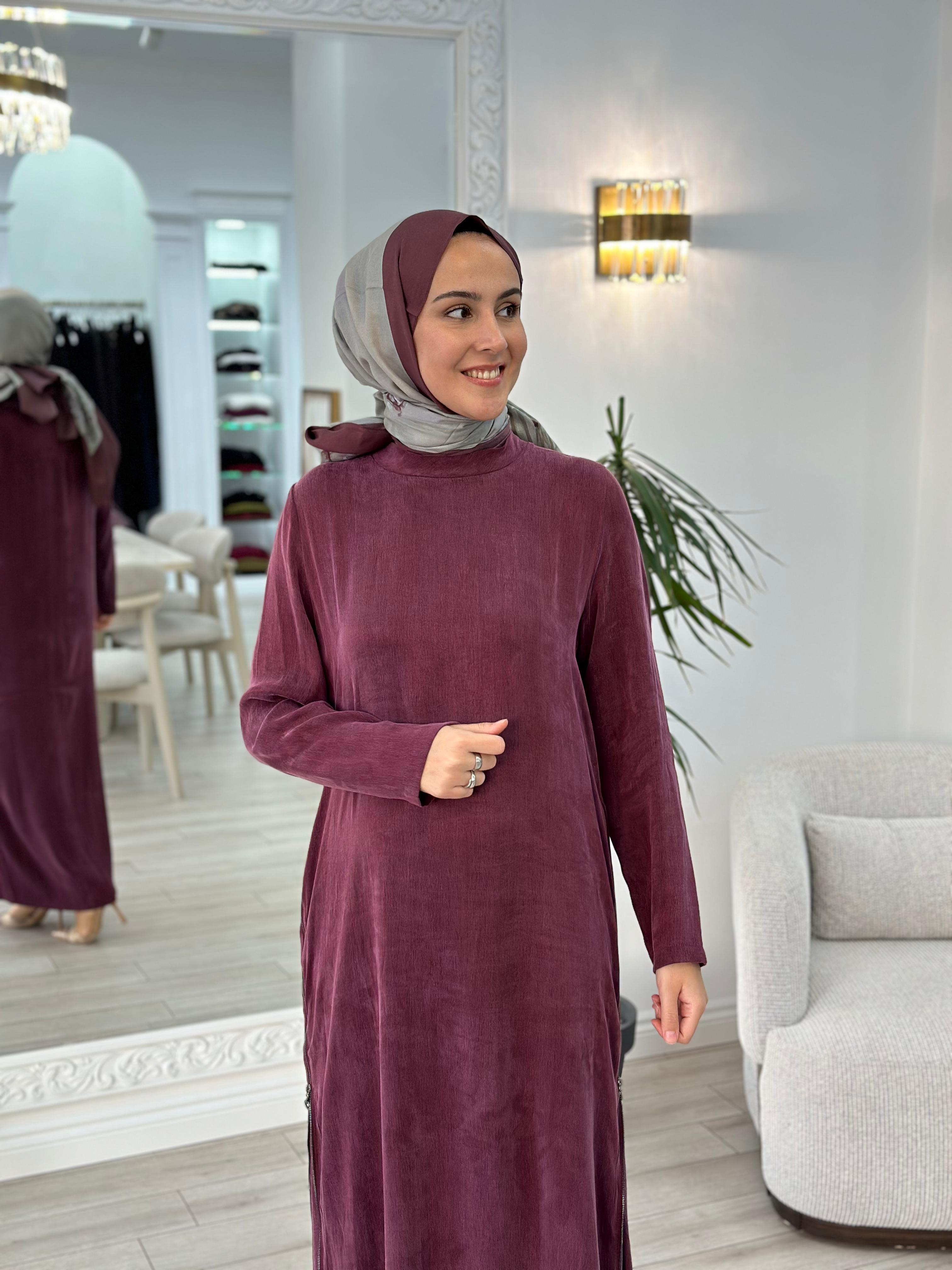Almarwah Fermuar Detaylı Elbise Bordo 303765