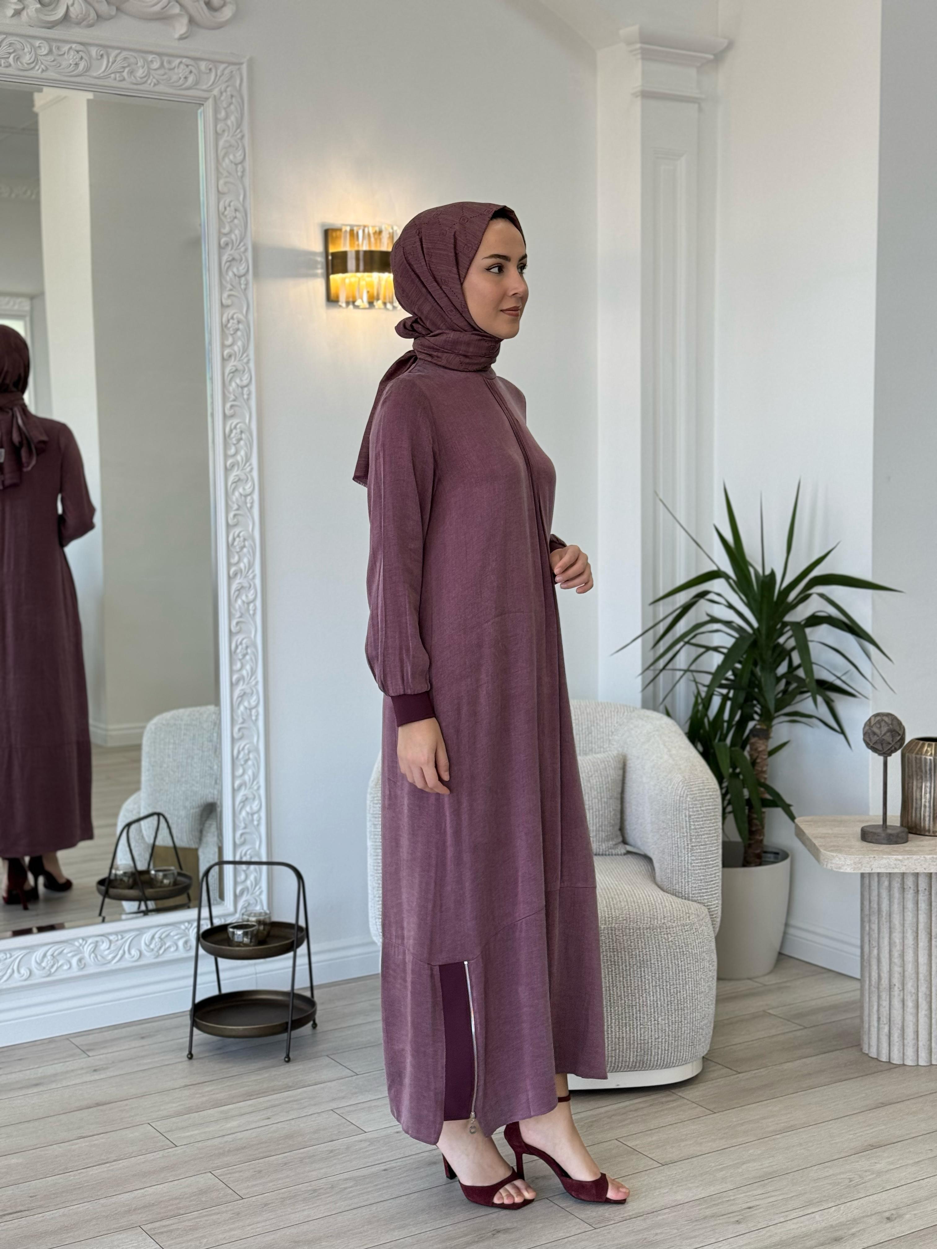 Almarwah Fermuar Detaylı Elbise Bordo 303809