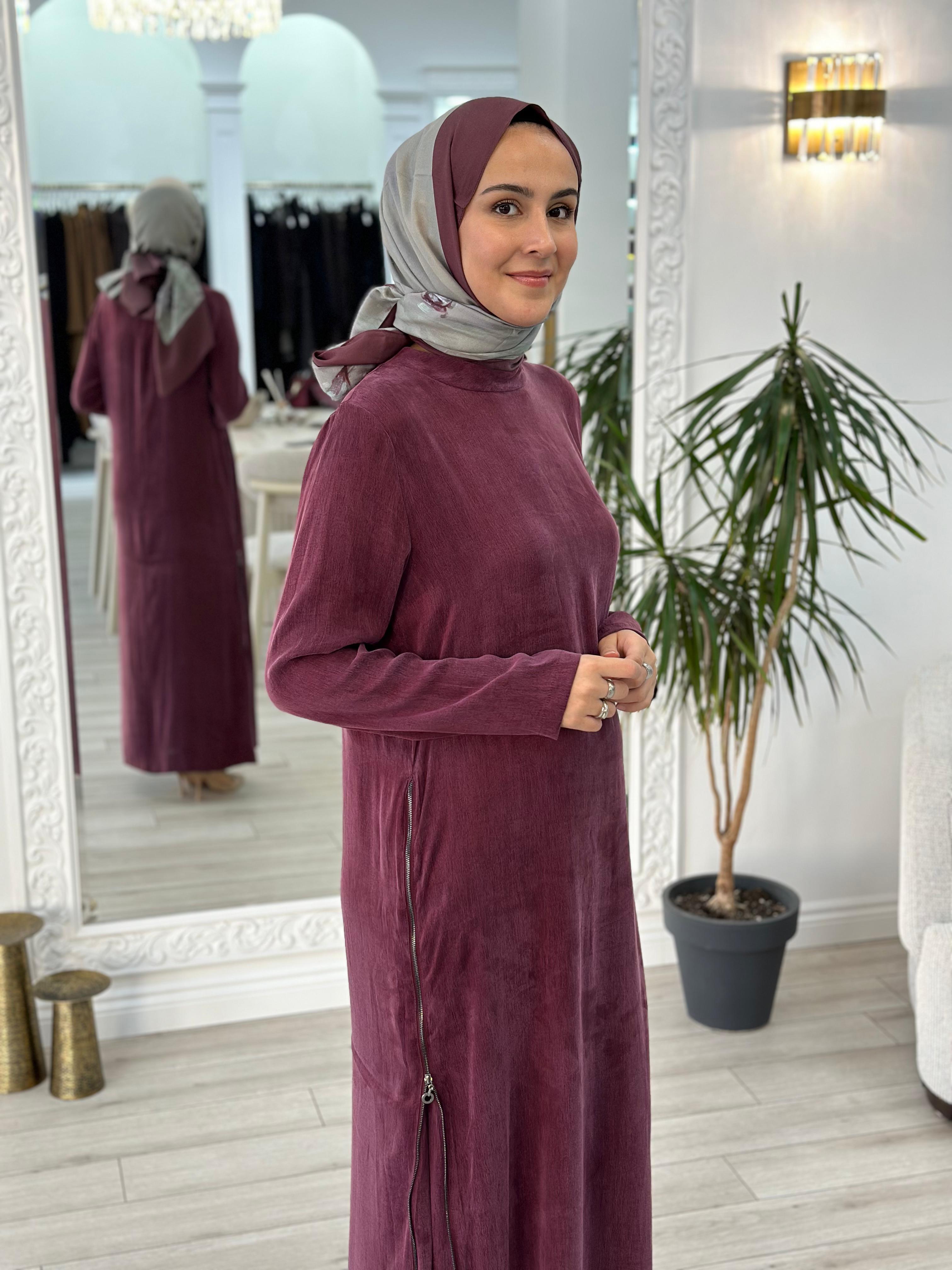Almarwah Fermuar Detaylı Elbise Bordo 303765