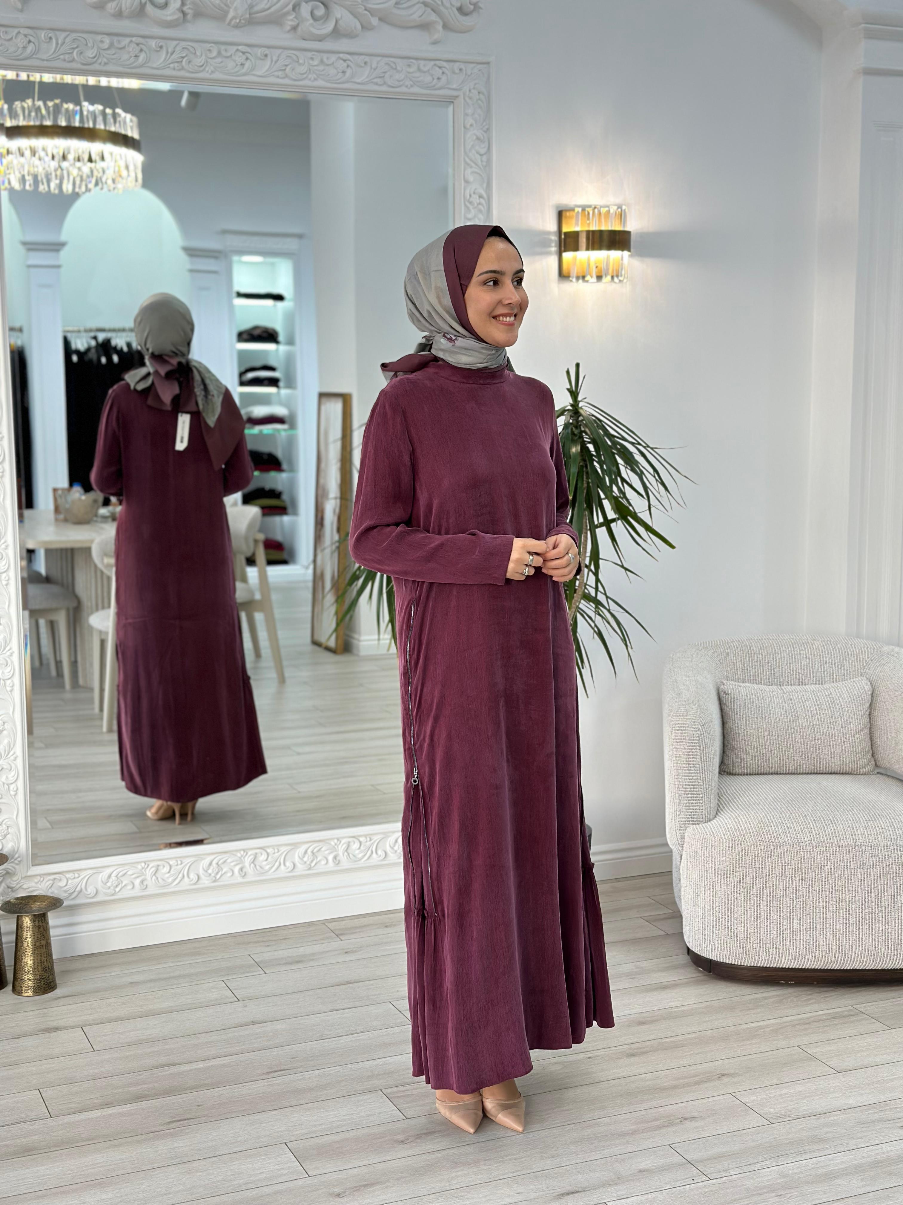 Almarwah Fermuar Detaylı Elbise Bordo 303765