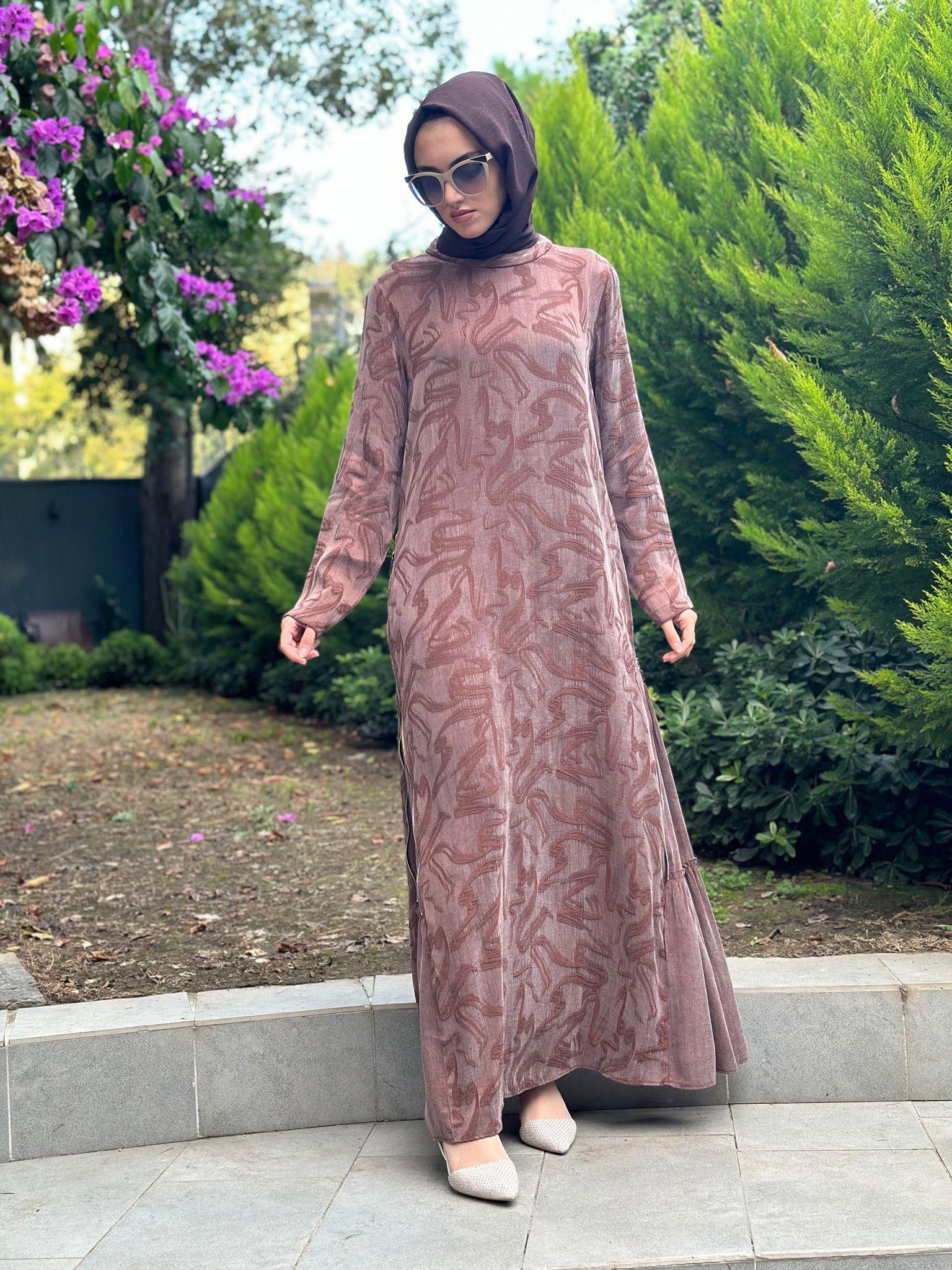 Almarwah Fermuar Detaylı Elbise Kahverengi 303765
