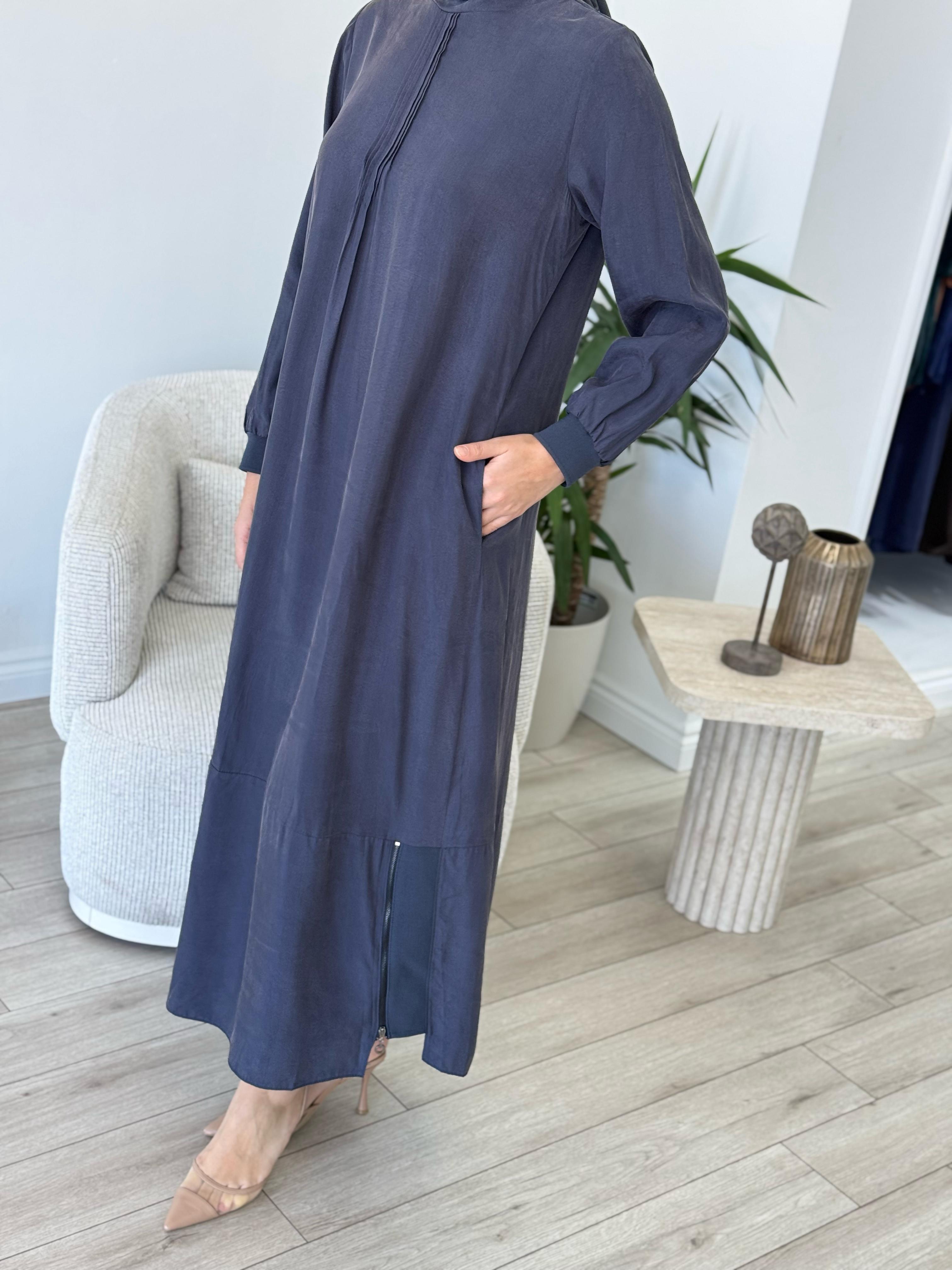 Almarwah Fermuar Detaylı Elbise Lacivert 303809