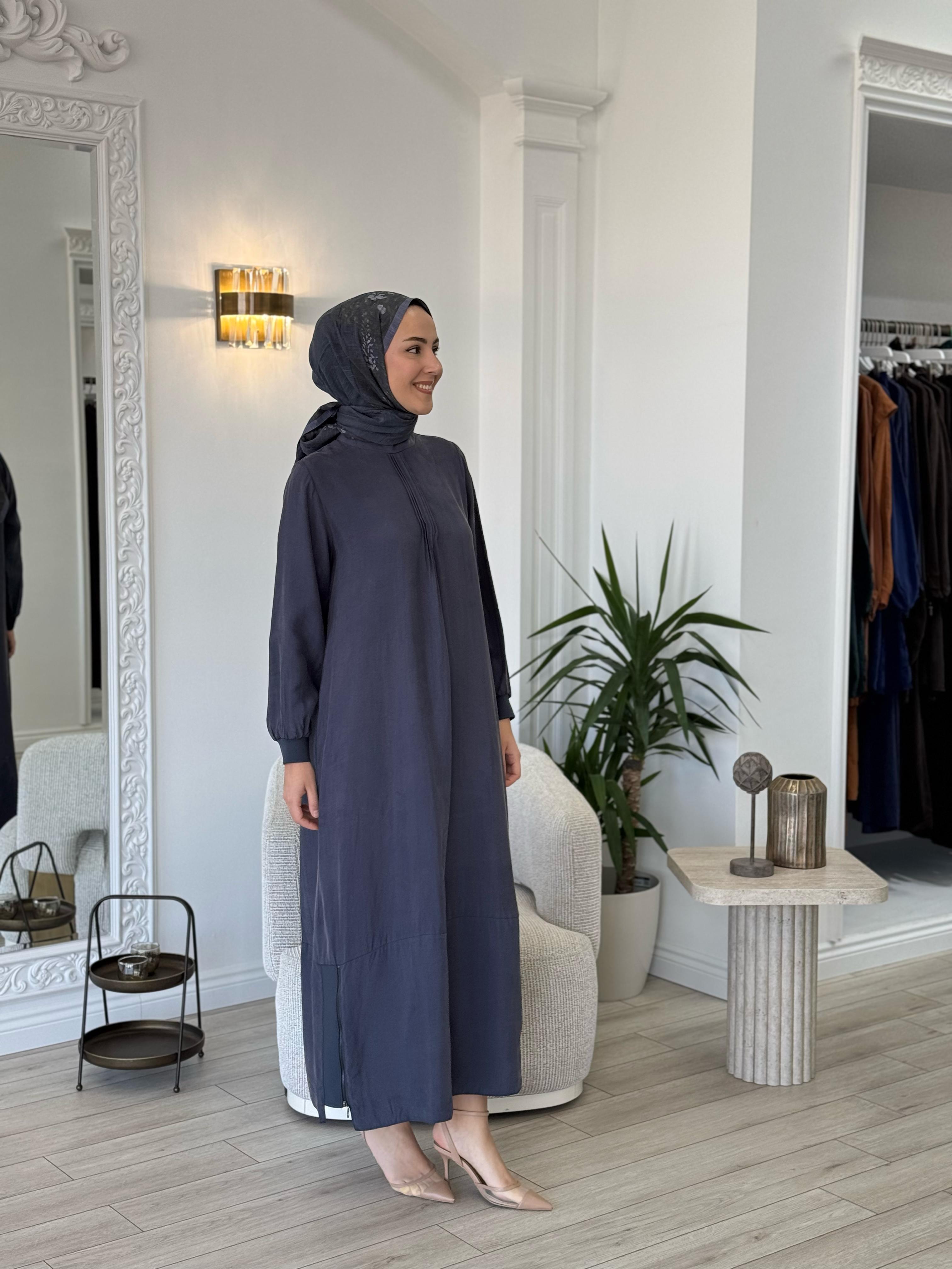 Almarwah Fermuar Detaylı Elbise Lacivert 303809