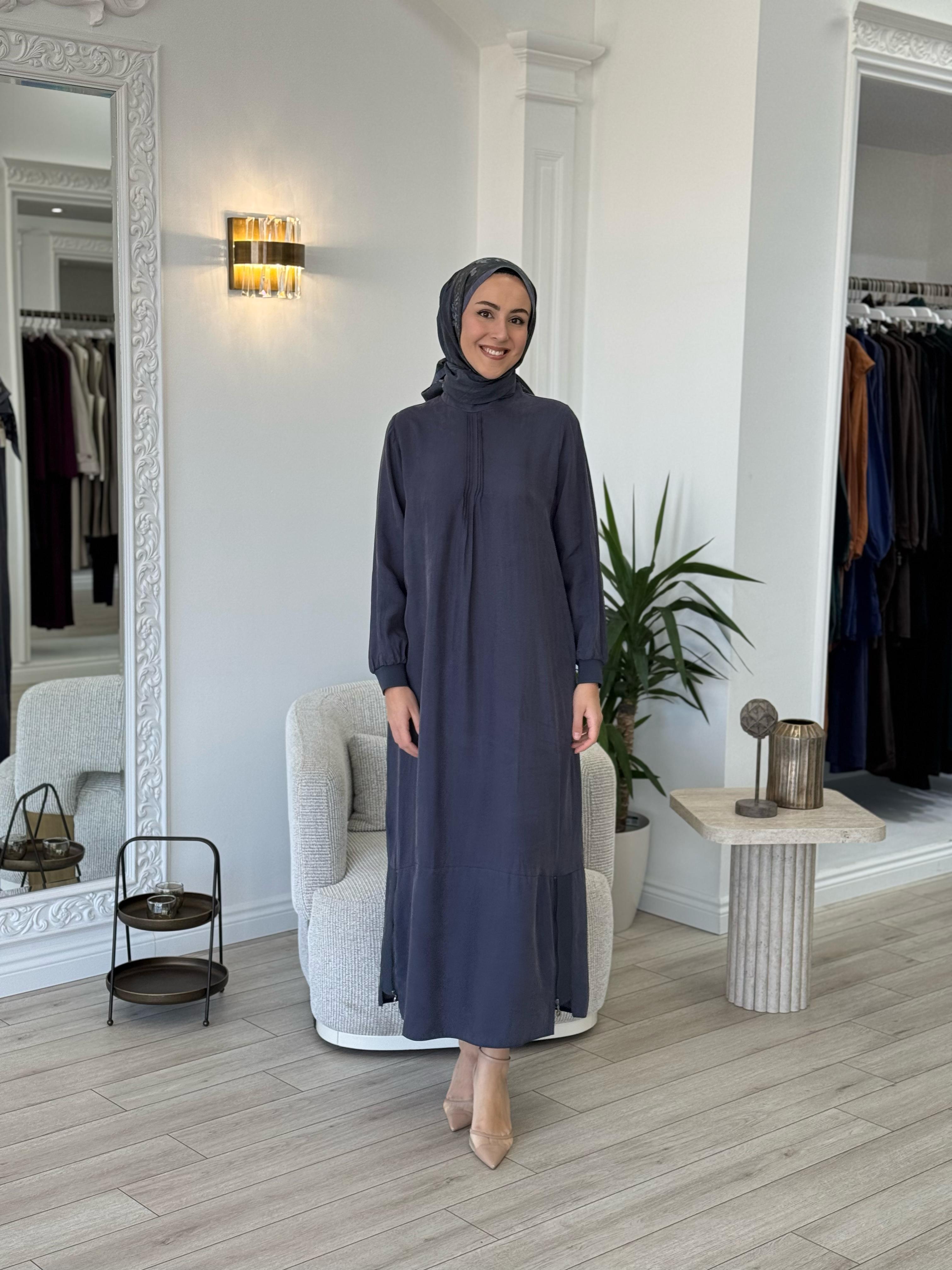 Almarwah Fermuar Detaylı Elbise Lacivert 303809