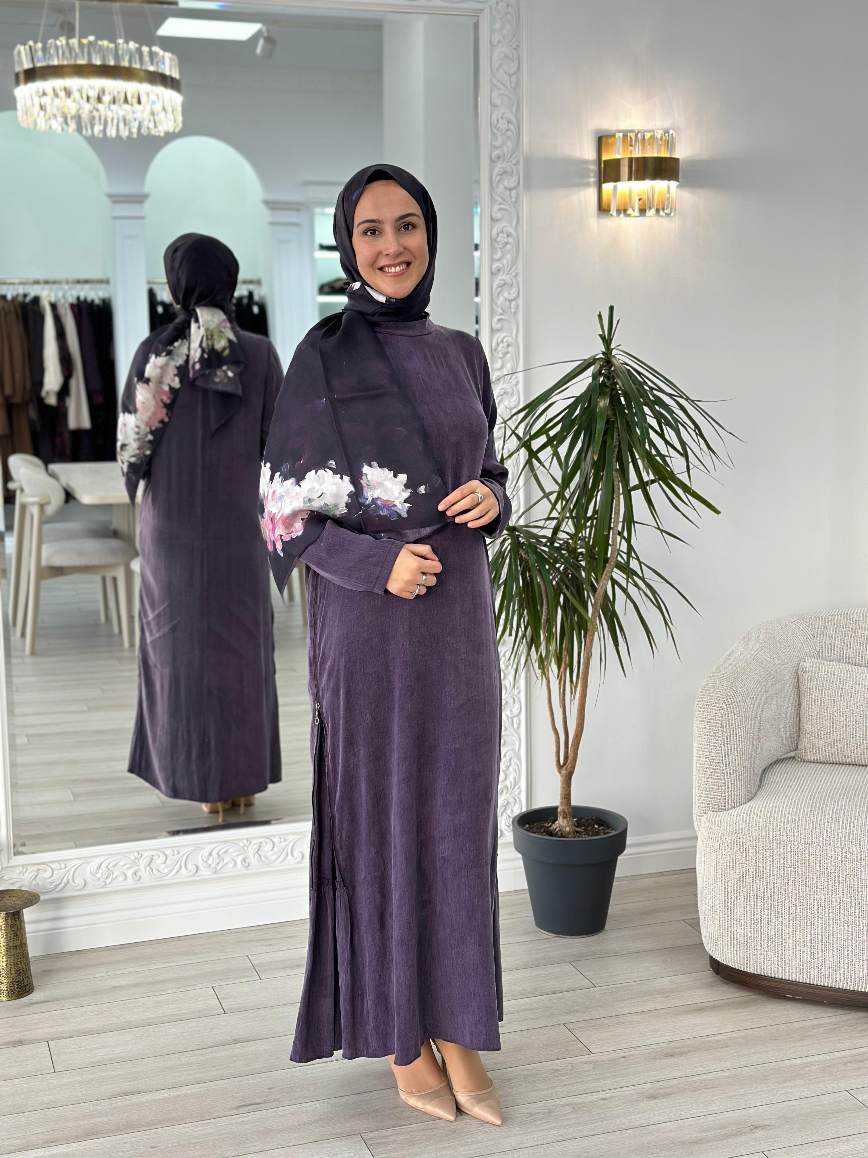Almarwah Fermuar Detaylı Elbise Mor 303765