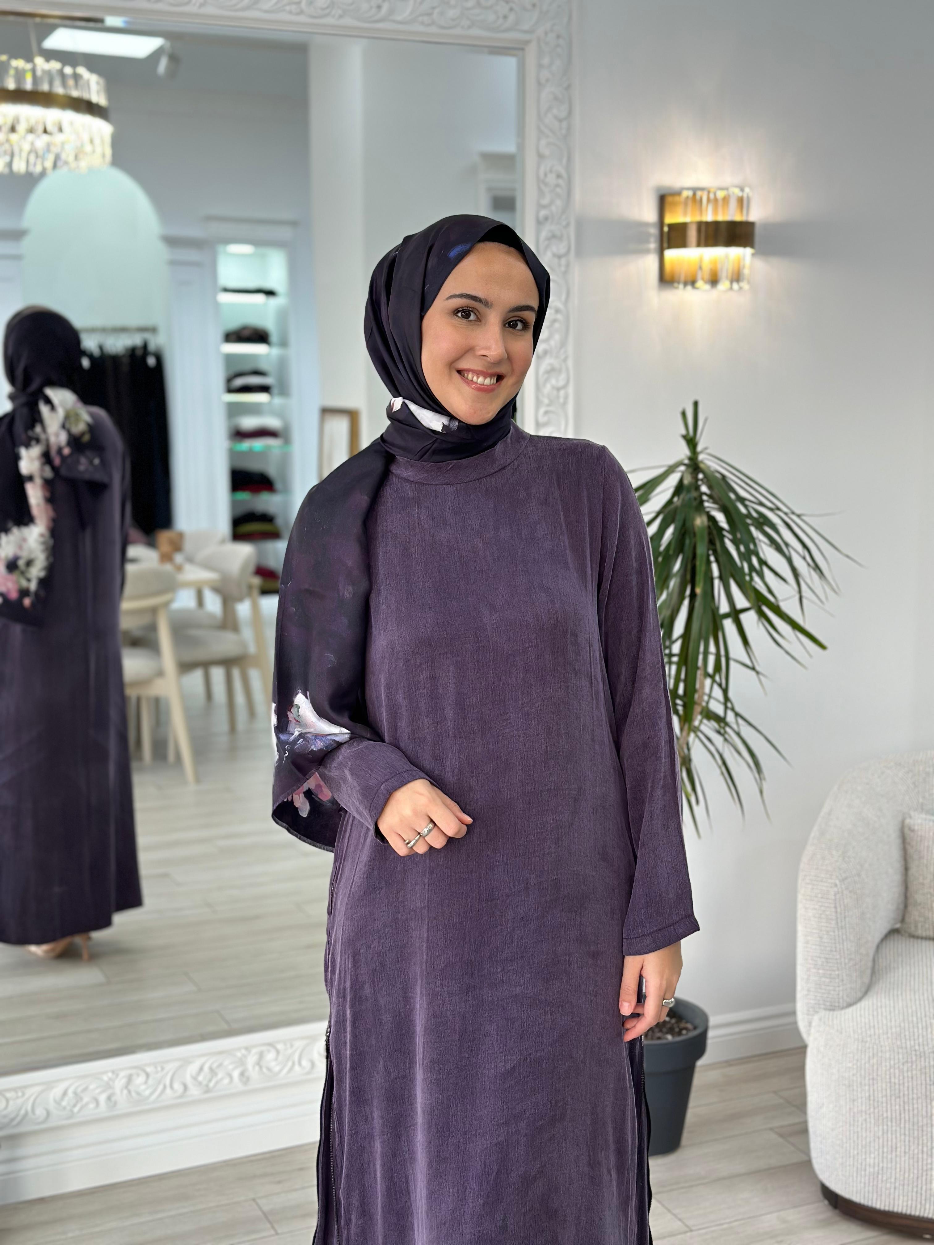 Almarwah Fermuar Detaylı Elbise Mor 303765