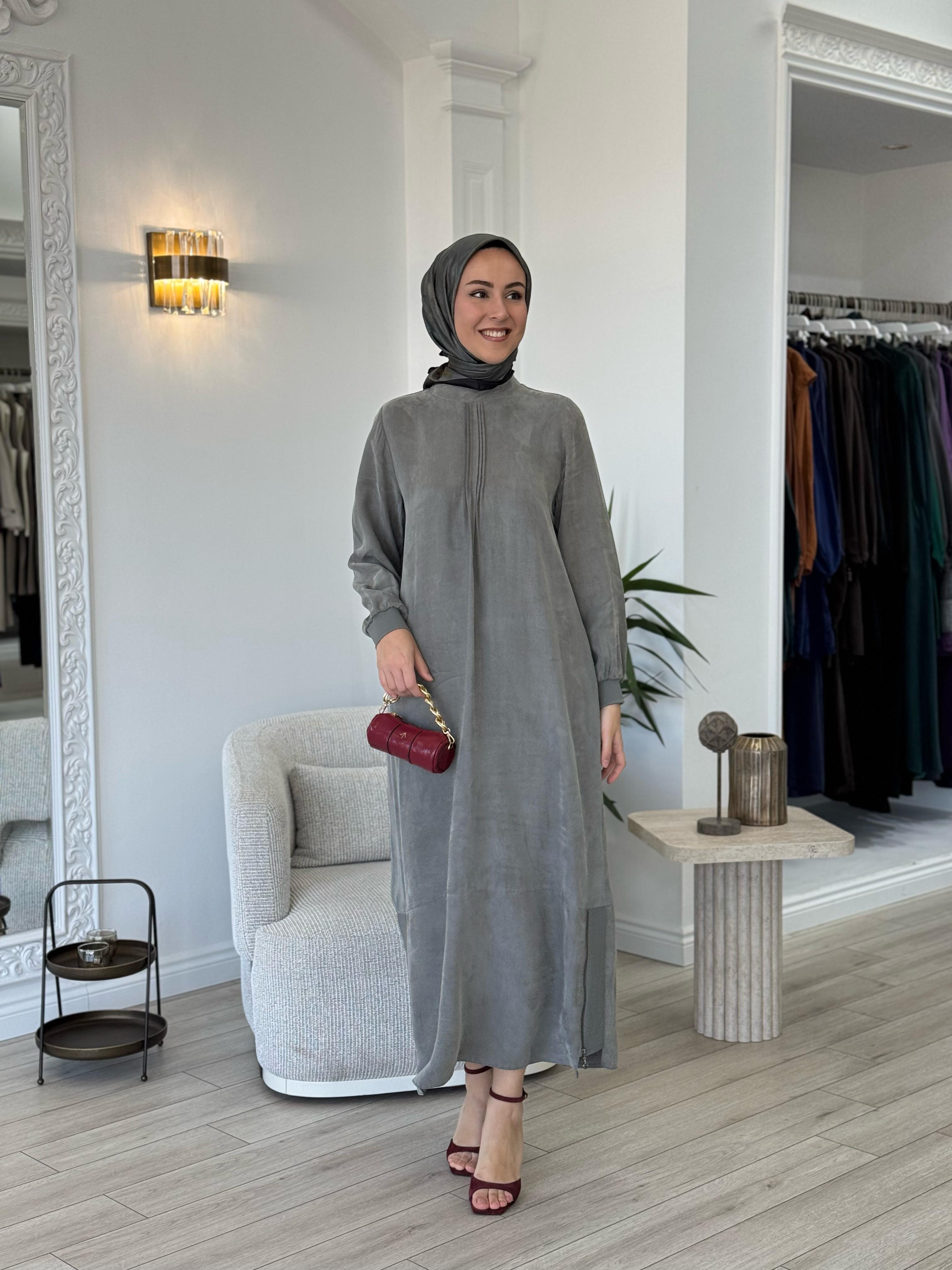 Almarwah Fermuar Detaylı Elbise Vizon 303809