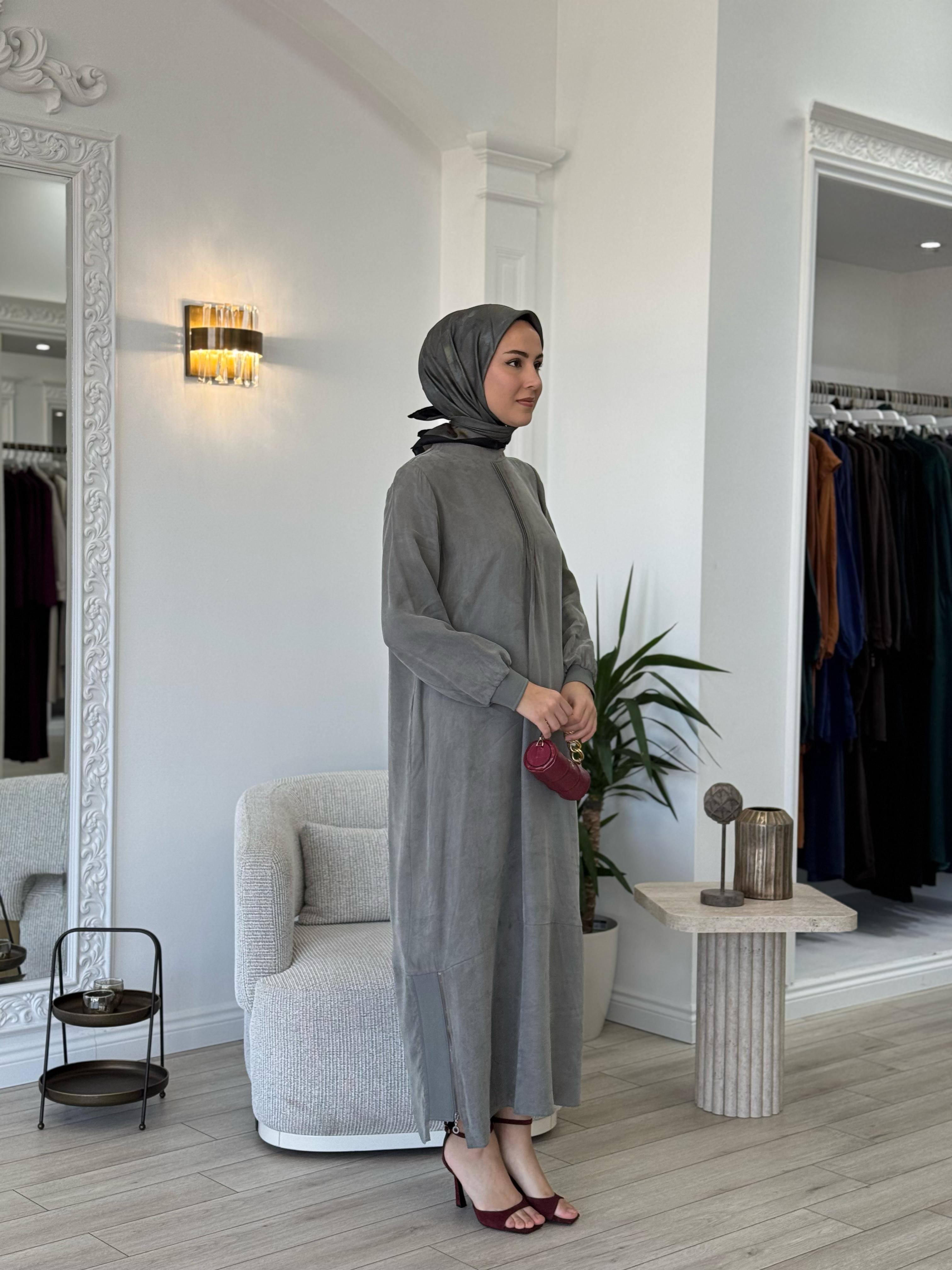 Almarwah Fermuar Detaylı Elbise Vizon 303809