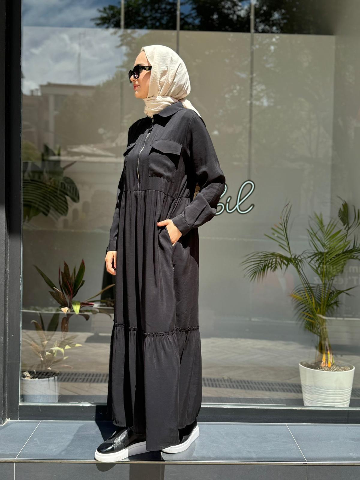 Almarwah Fermuarlı Elbise Siyah 303743