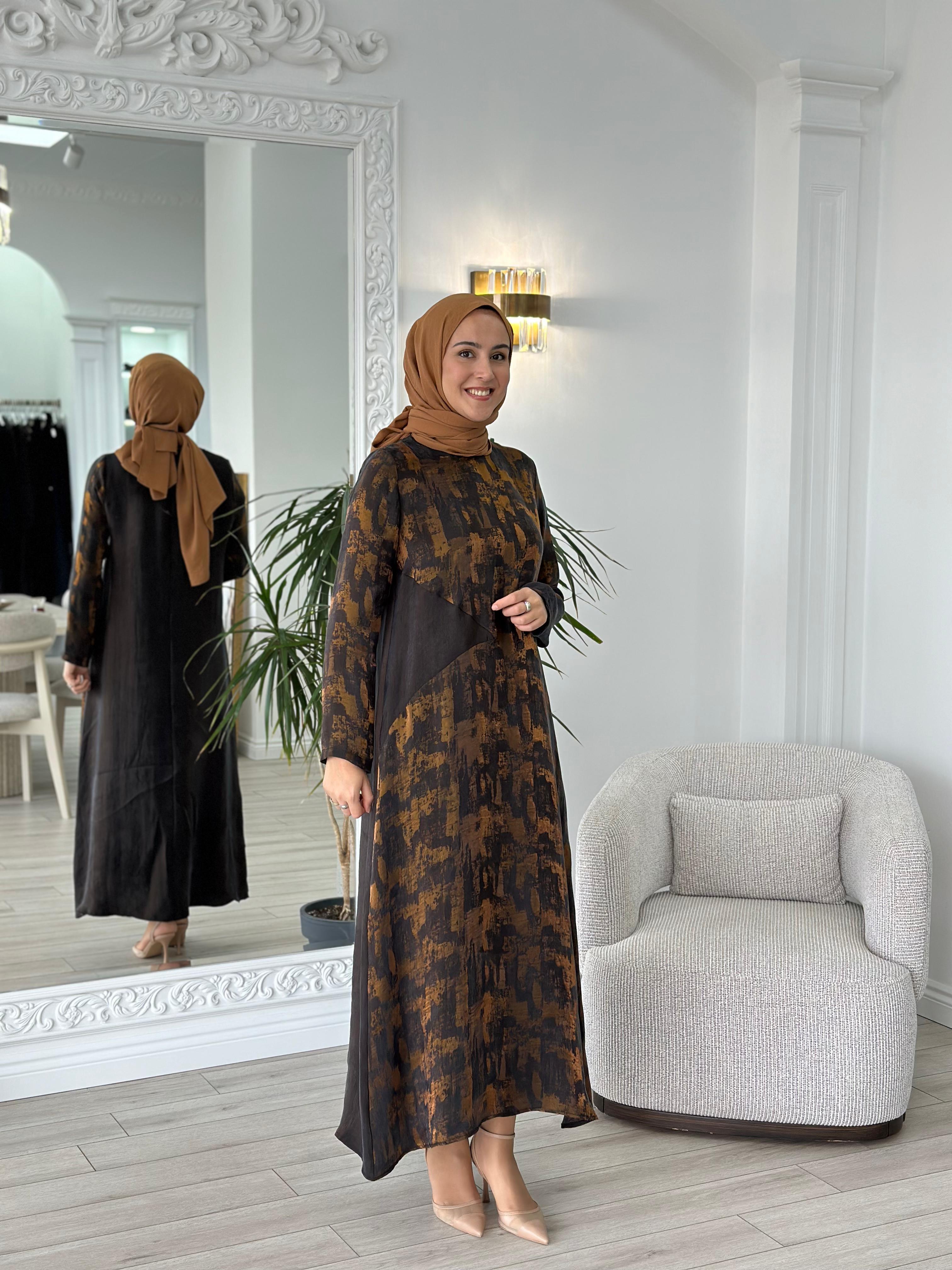 Almarwah Gold Desenli Elbise Siyah 303772