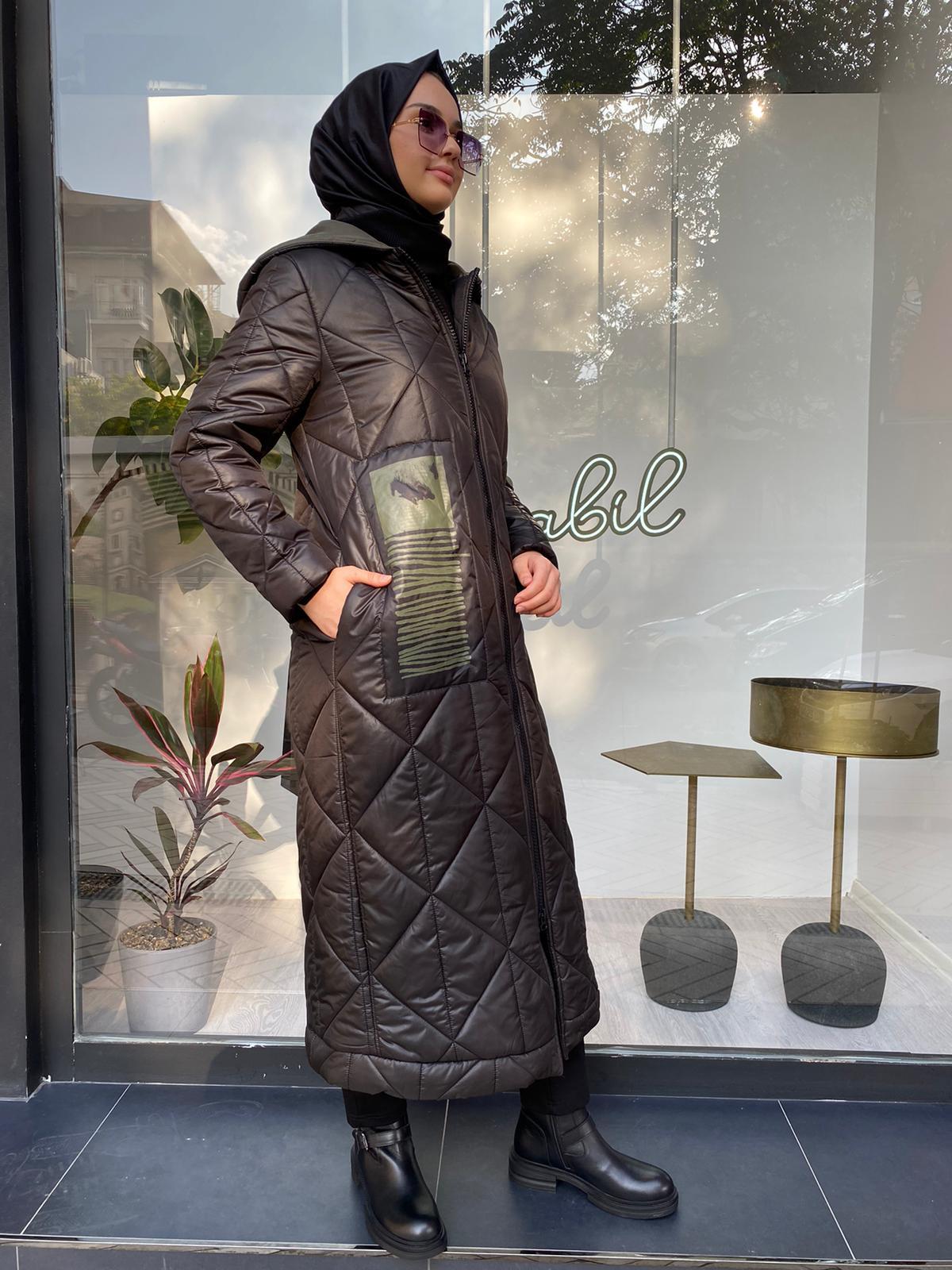 Almarwah Haki Detaylı Şişme Mont Siyah 505270
