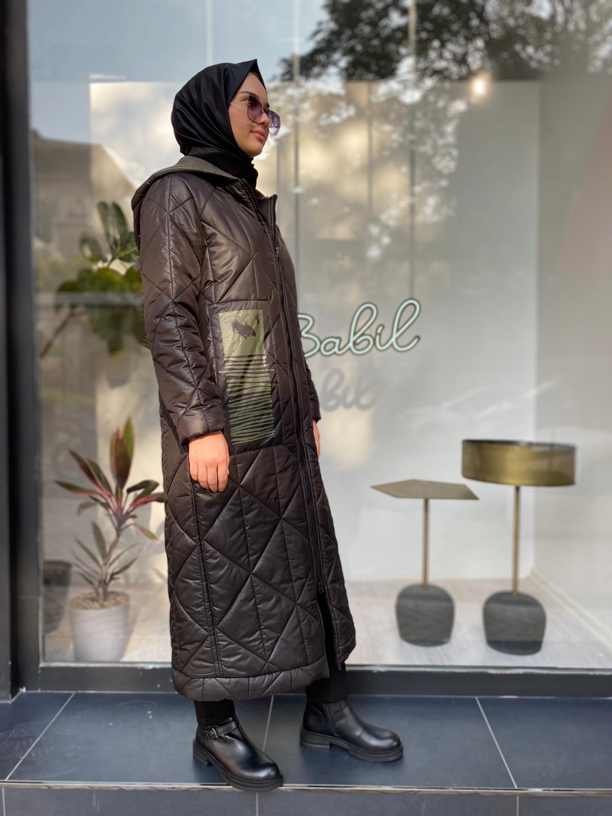 Almarwah Haki Detaylı Şişme Mont Siyah 505270