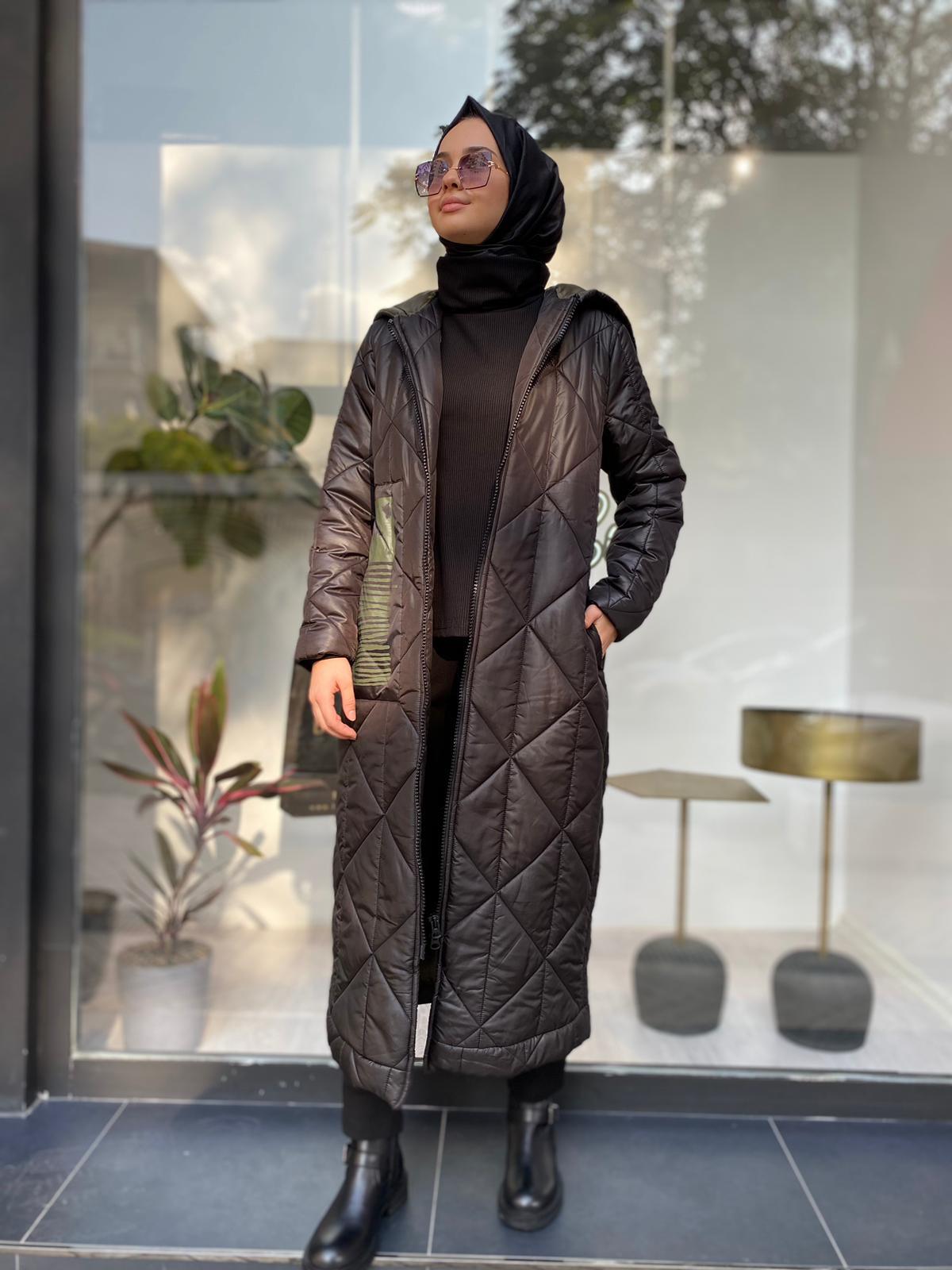 Almarwah Haki Detaylı Şişme Mont Siyah 505270