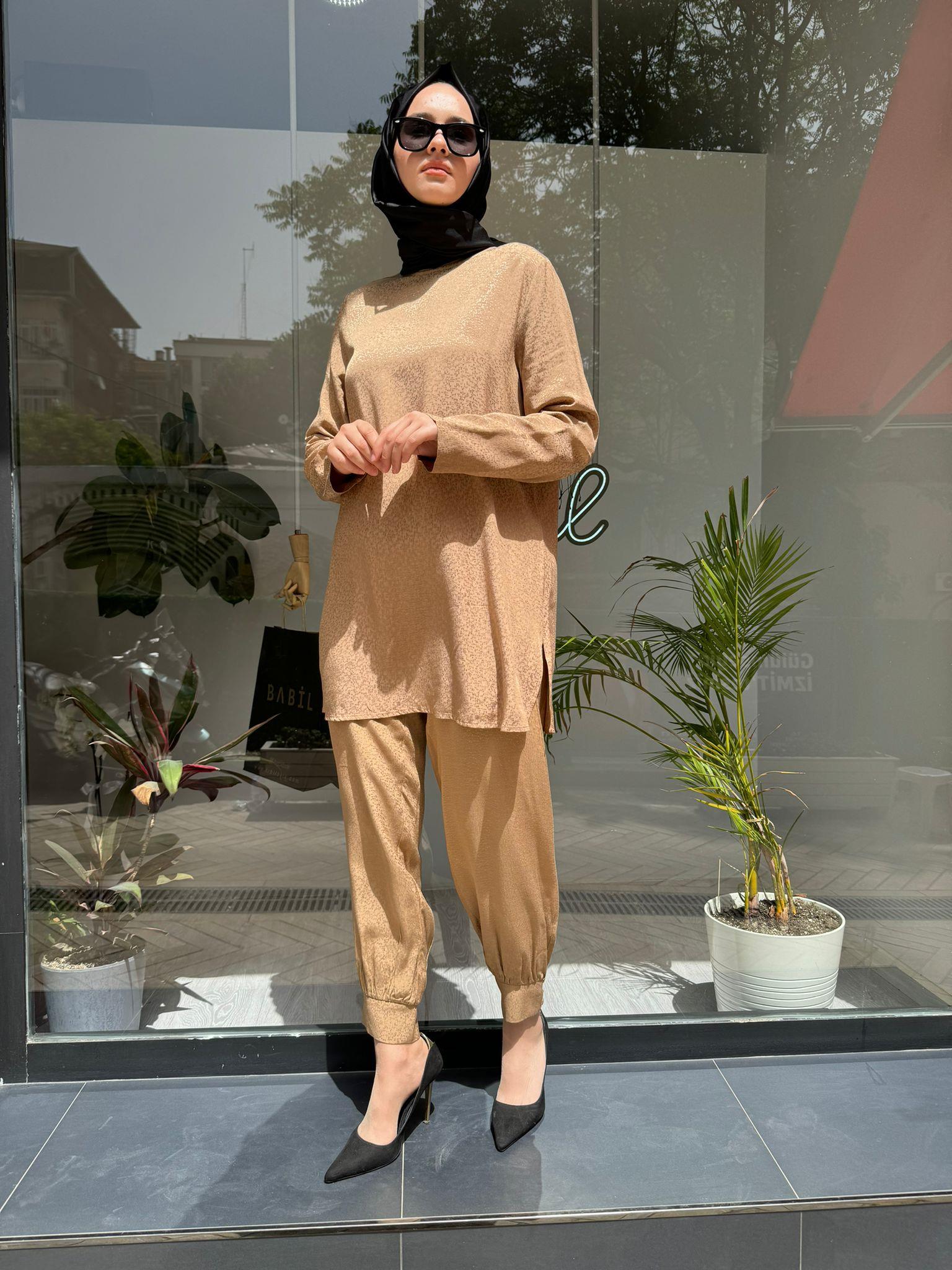 Almarwah Jakarlı Pantolon Takım Camel 202558