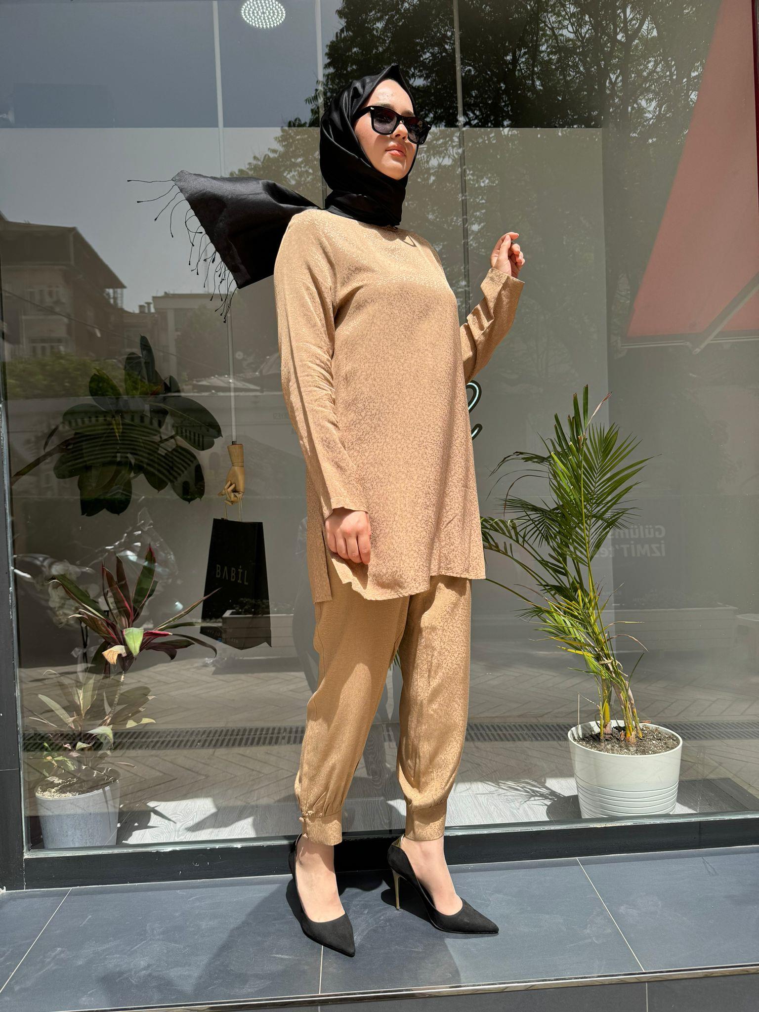Almarwah Jakarlı Pantolon Takım Camel 202558