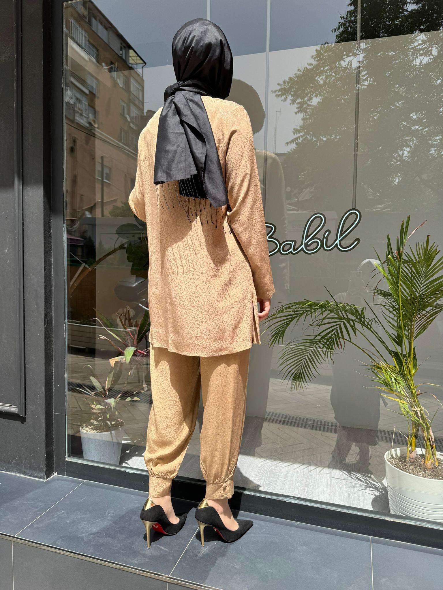 Almarwah Jakarlı Pantolon Takım Camel 202558