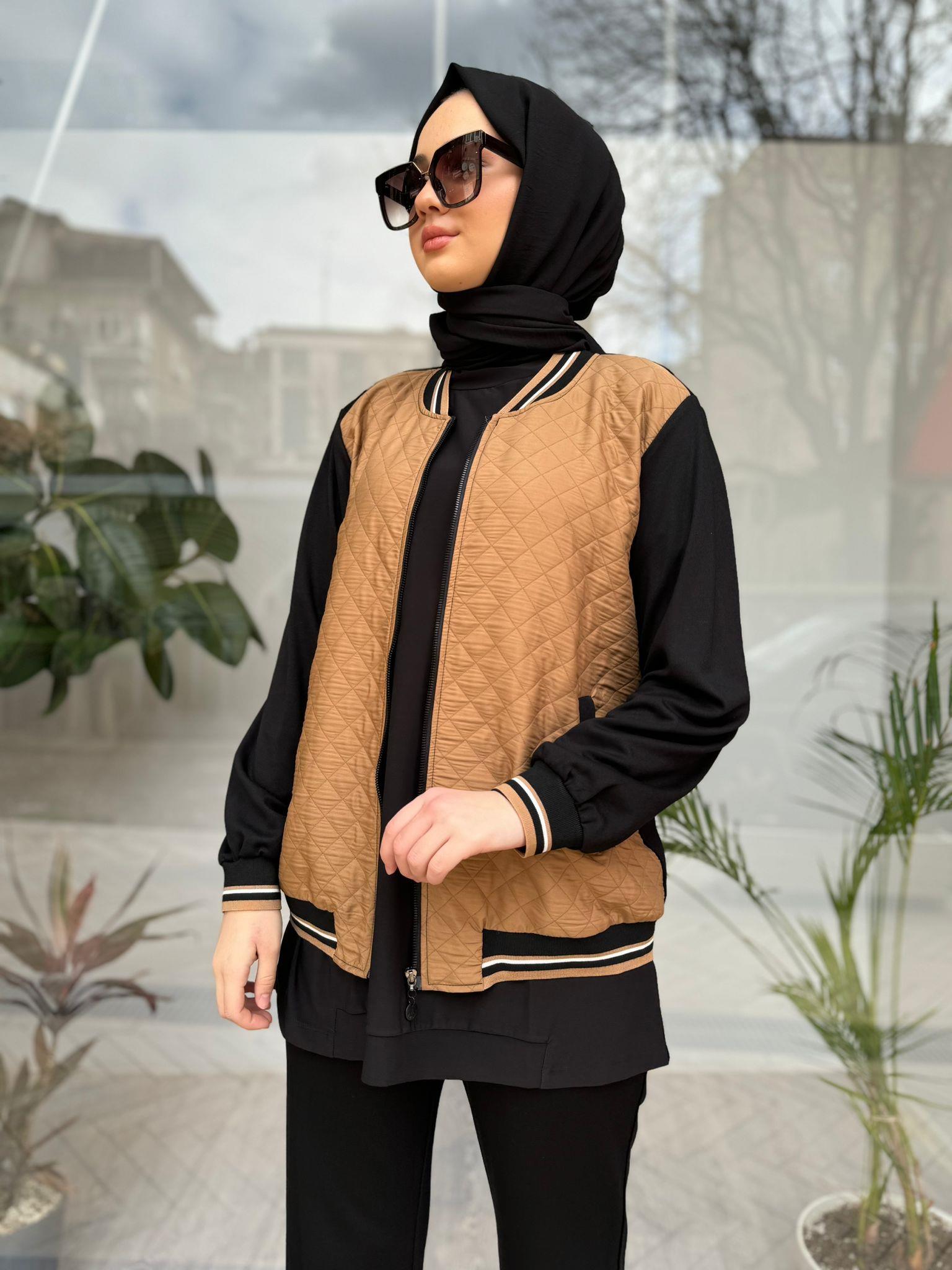 Almarwah Kapitone Ceketli Takım Camel 202502