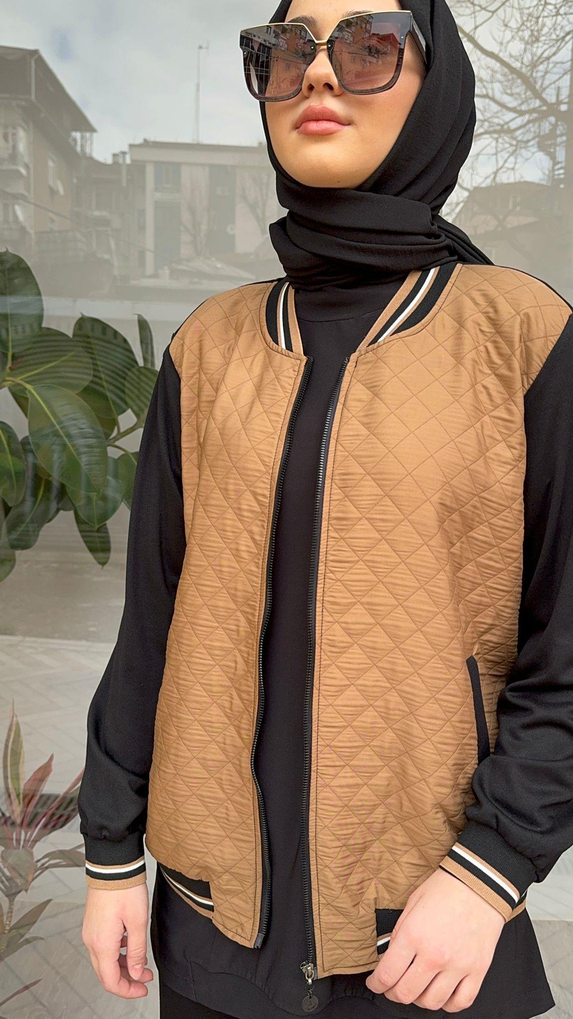 Almarwah Kapitone Ceketli Takım Camel 202502