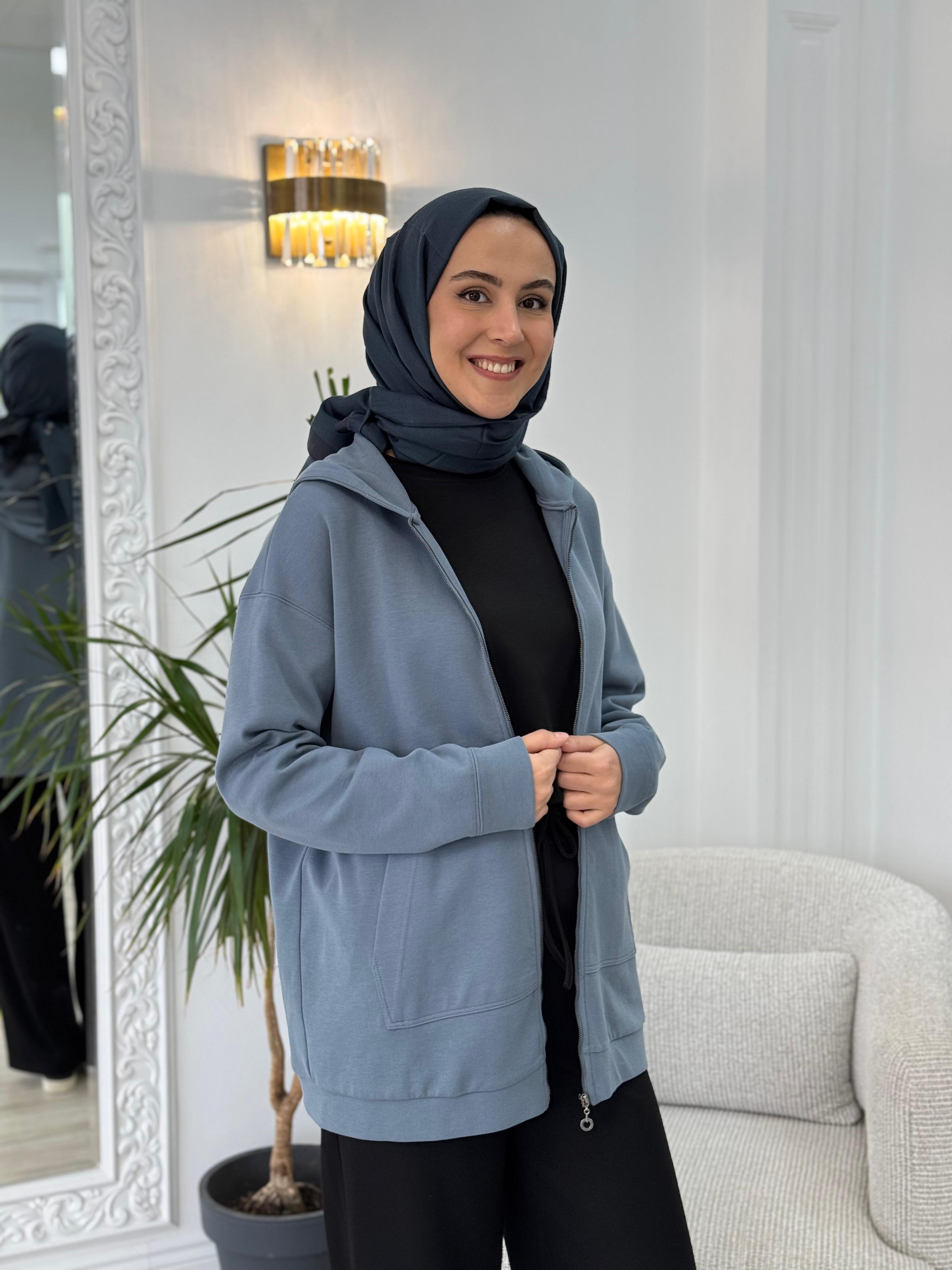 Almarwah Kapşonlu Fermuar Detaylı Kap 404877