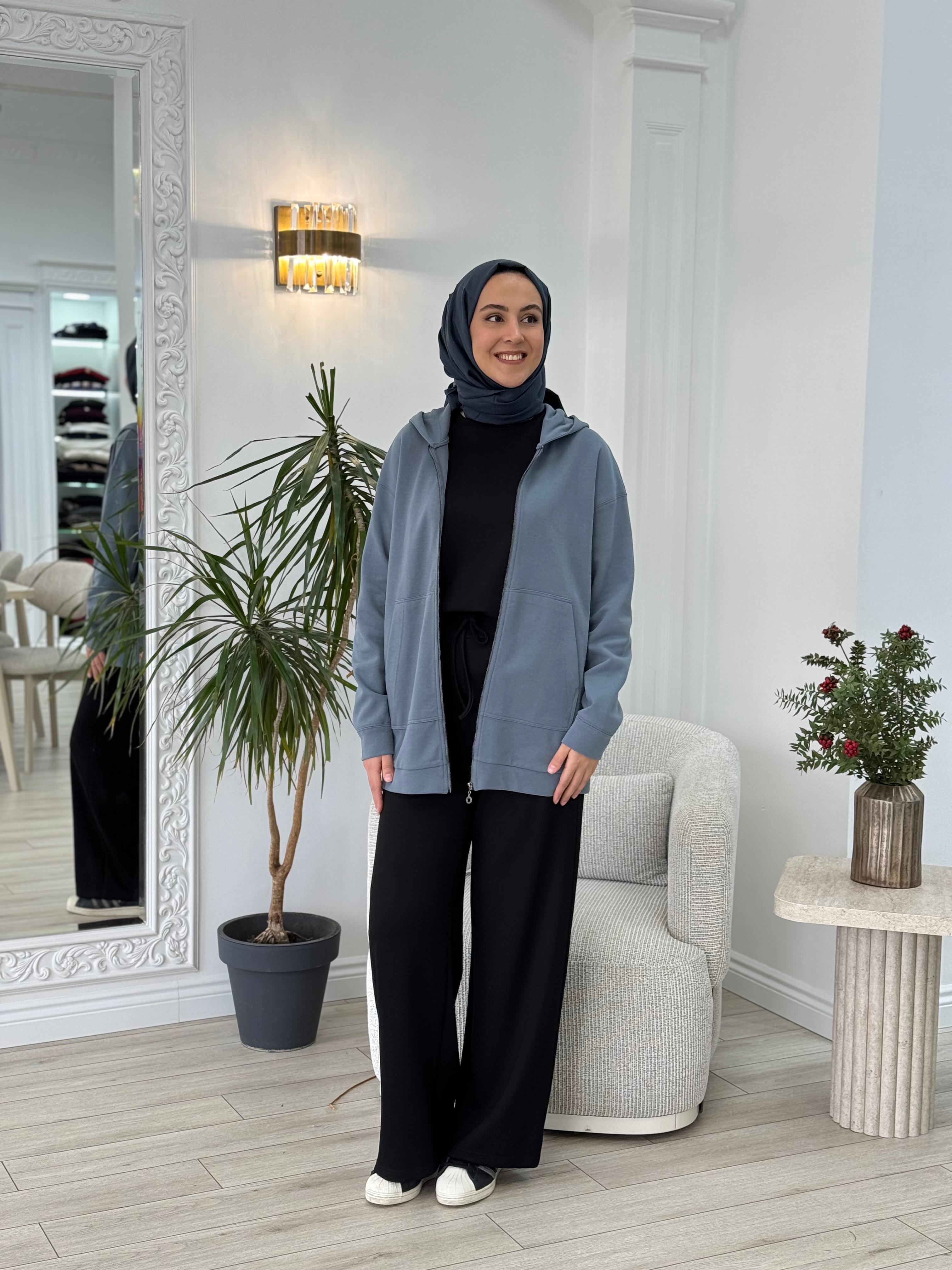Almarwah Kapşonlu Fermuar Detaylı Kap 404877