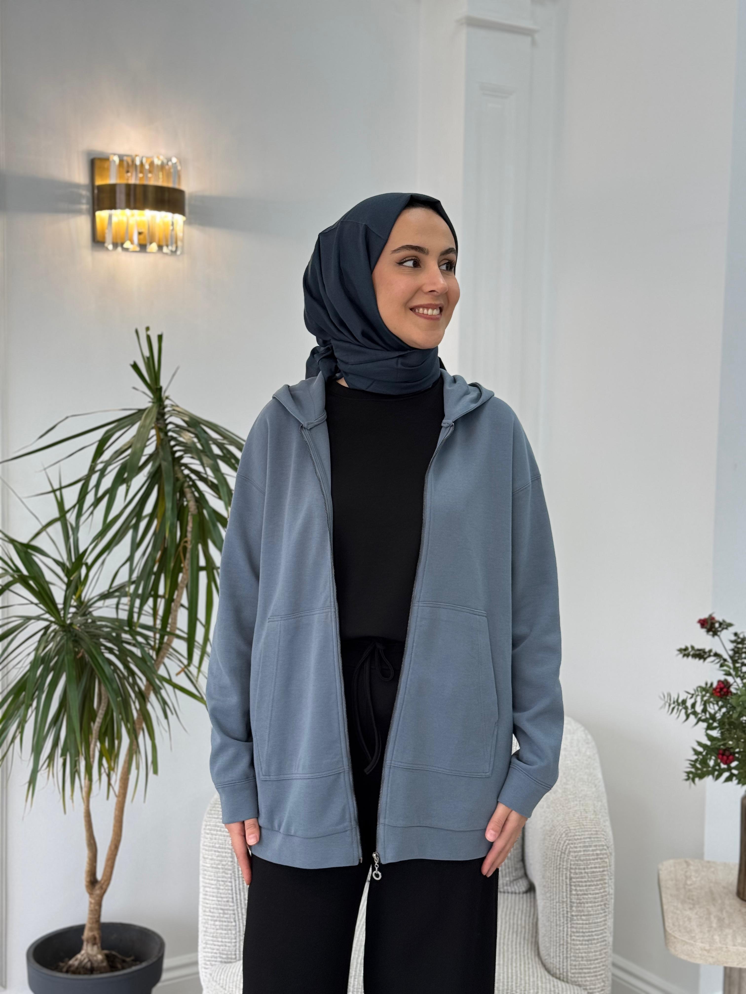 Almarwah Kapşonlu Fermuar Detaylı Kap 404877