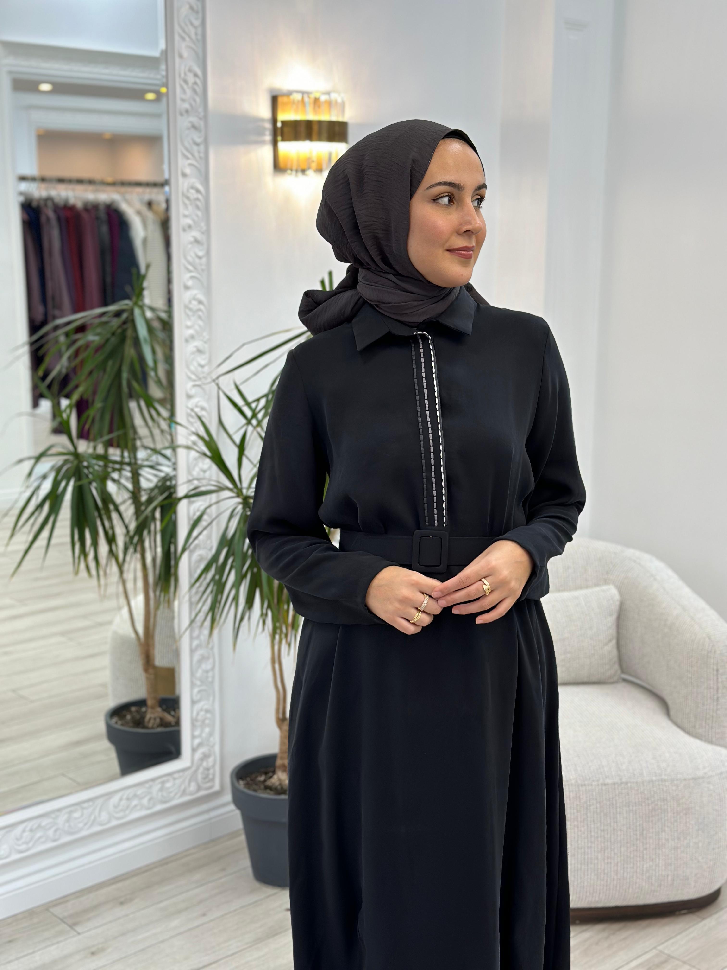 Almarwah Kemerli Elbise Siyah 303775