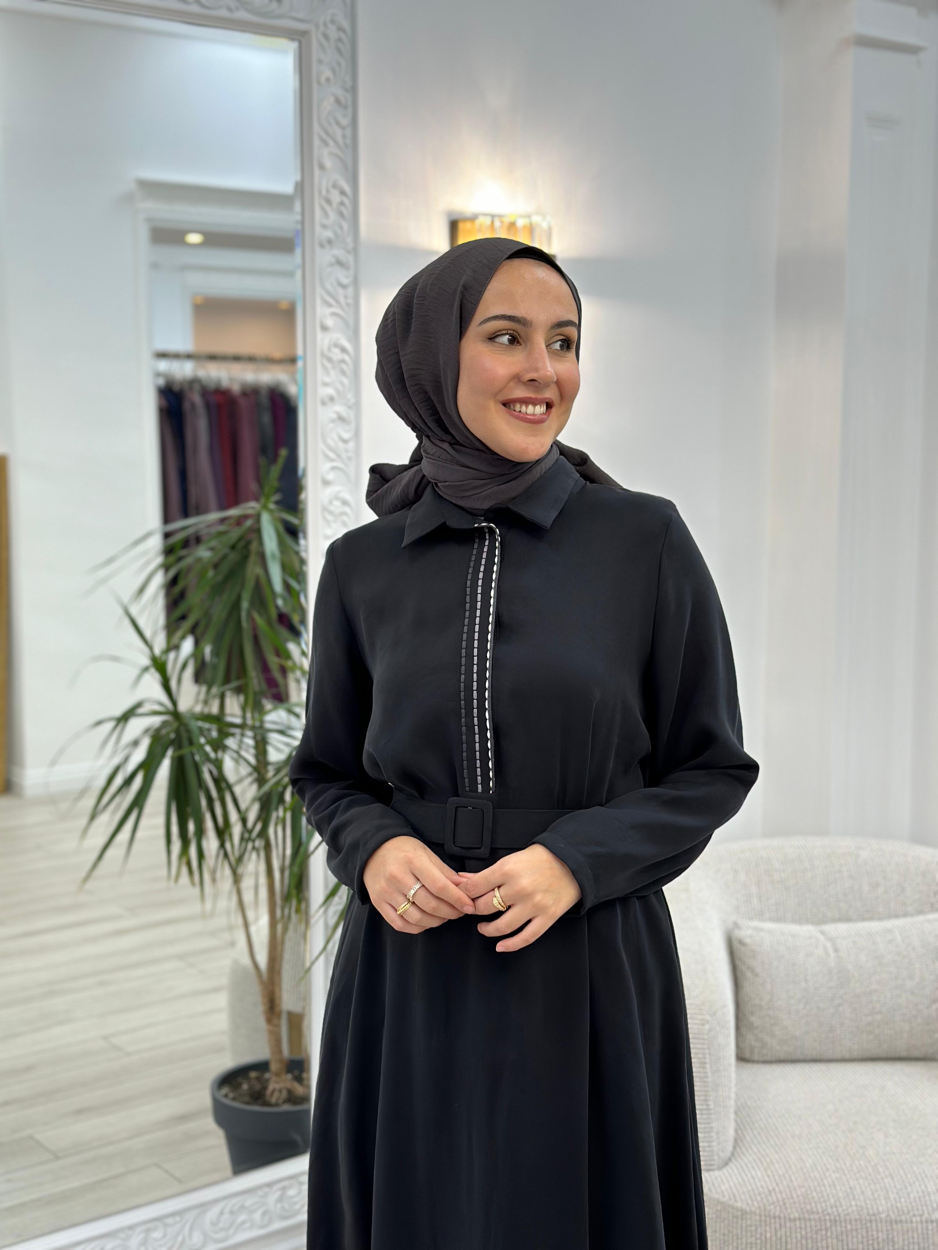 Almarwah Kemerli Elbise Siyah 303775