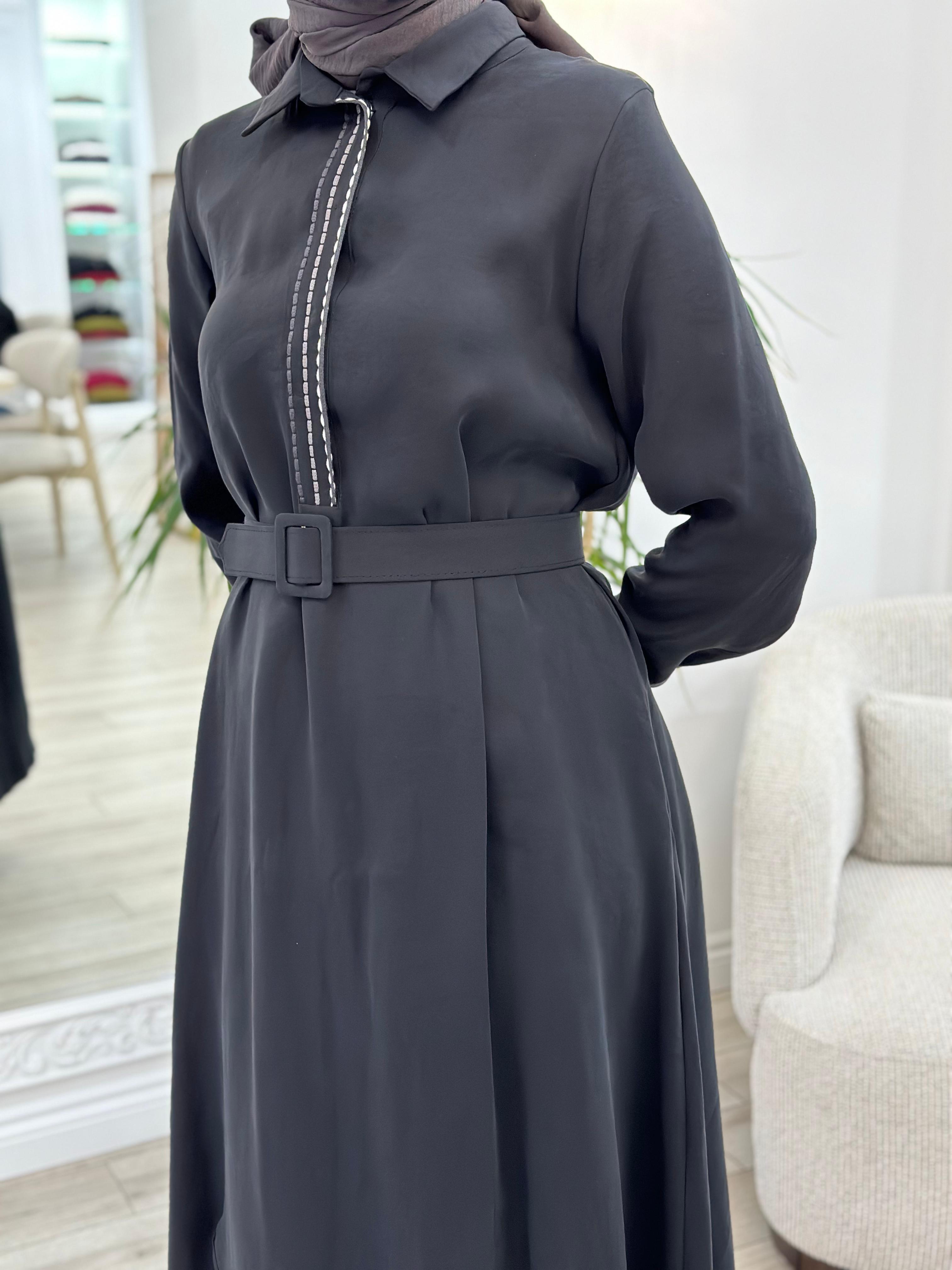 Almarwah Kemerli Elbise Siyah 303775
