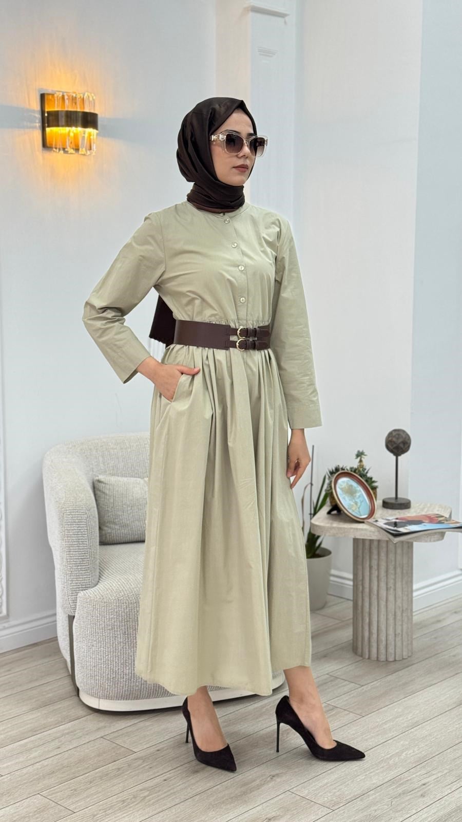 Almarwah Kemerli Gömlek Elbise 303898