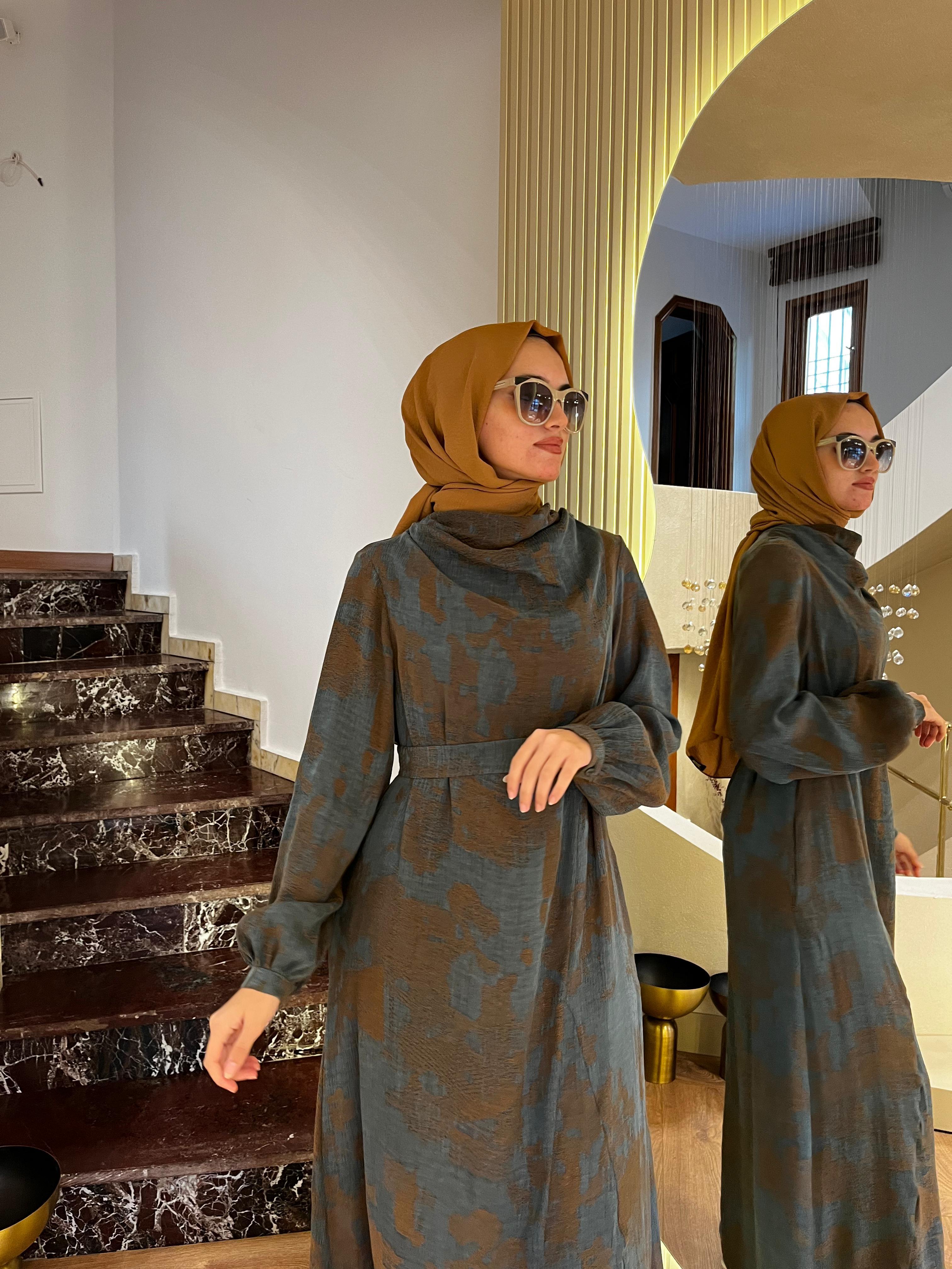Almarwah Kendiden Desenli Elbise 303773