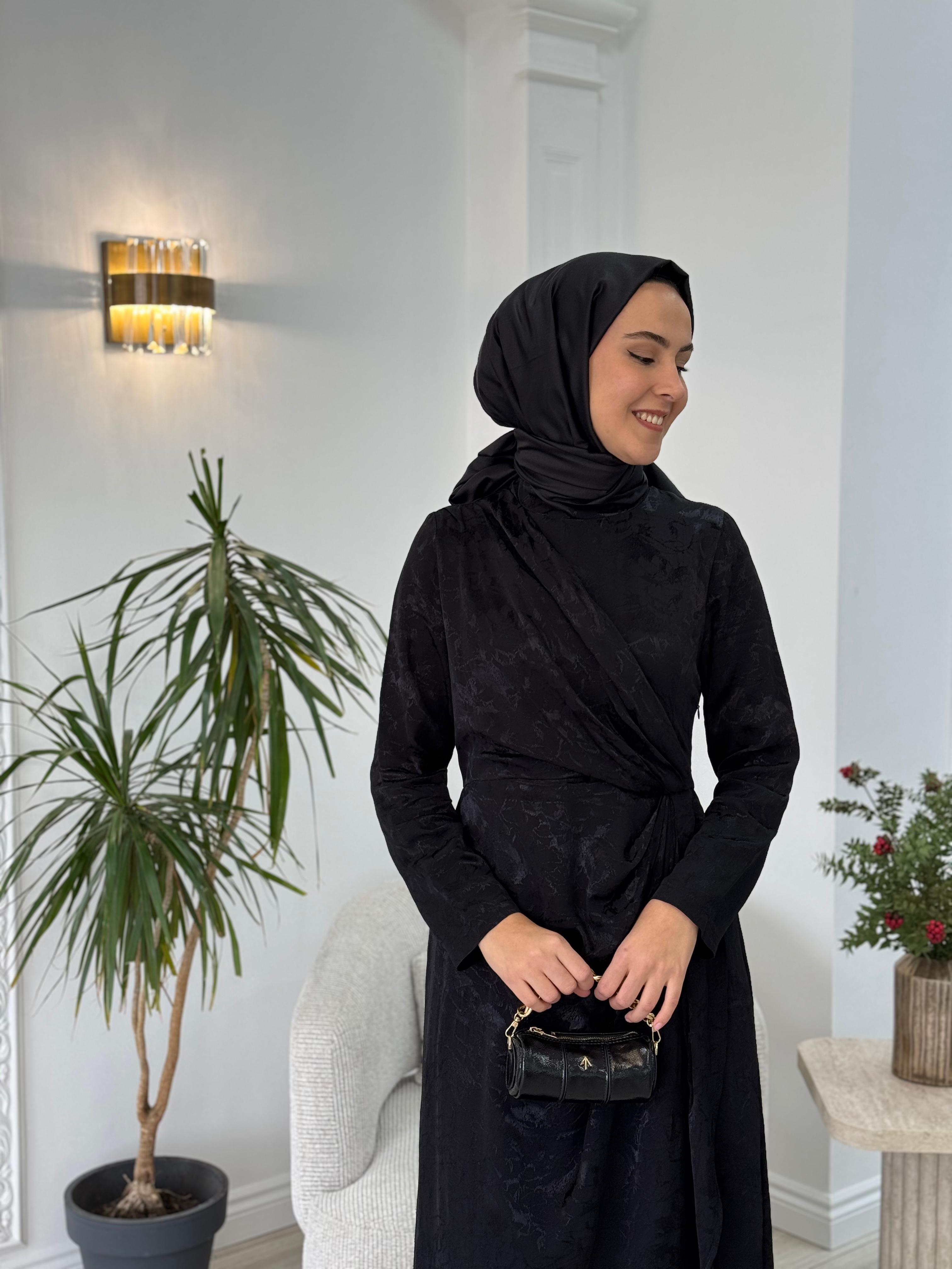 Almarwah Kendinden Desenli Elbise 90462