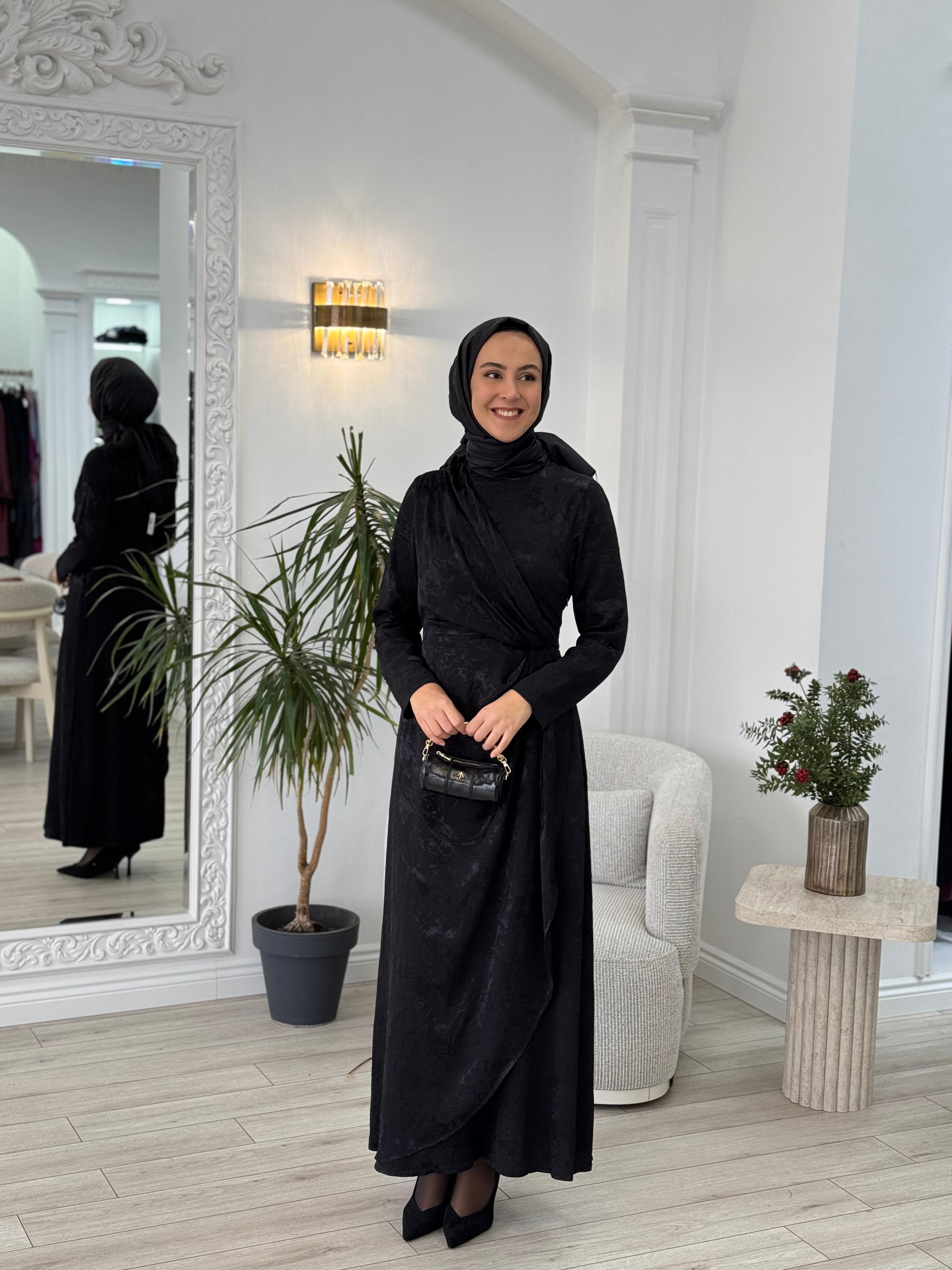 Almarwah Kendinden Desenli Elbise 90462