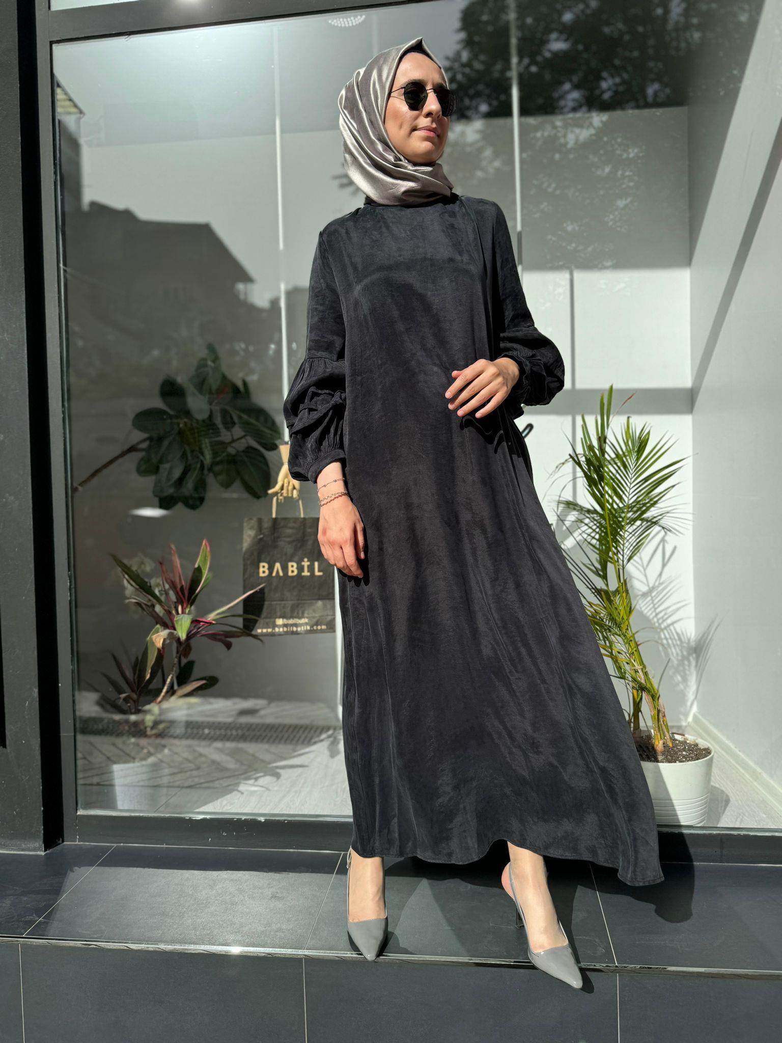Almarwah Kol Detay Basic Elbise Siyah 303755