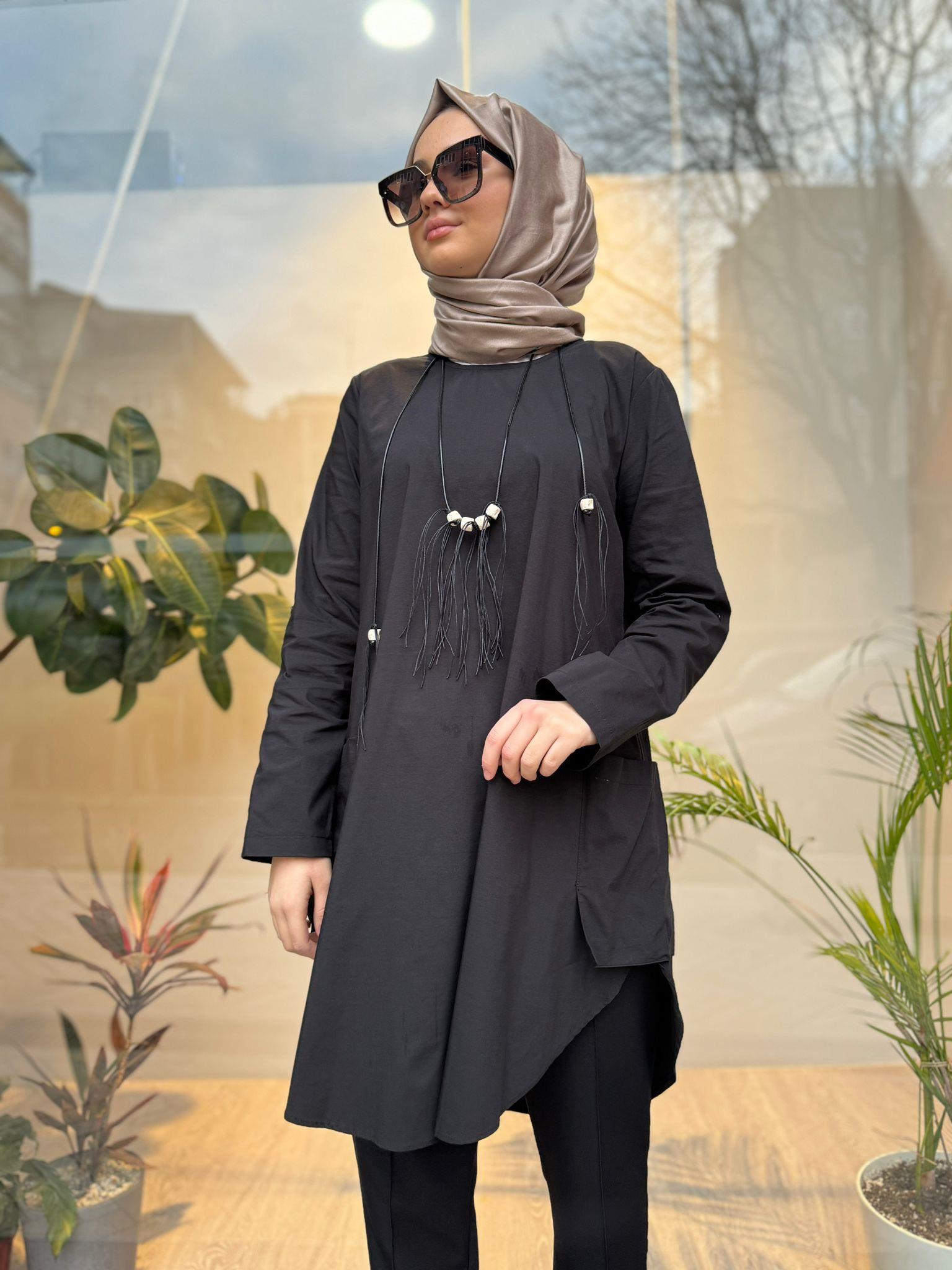 Almarwah Kolyeli Koton Tunik Siyah 102100