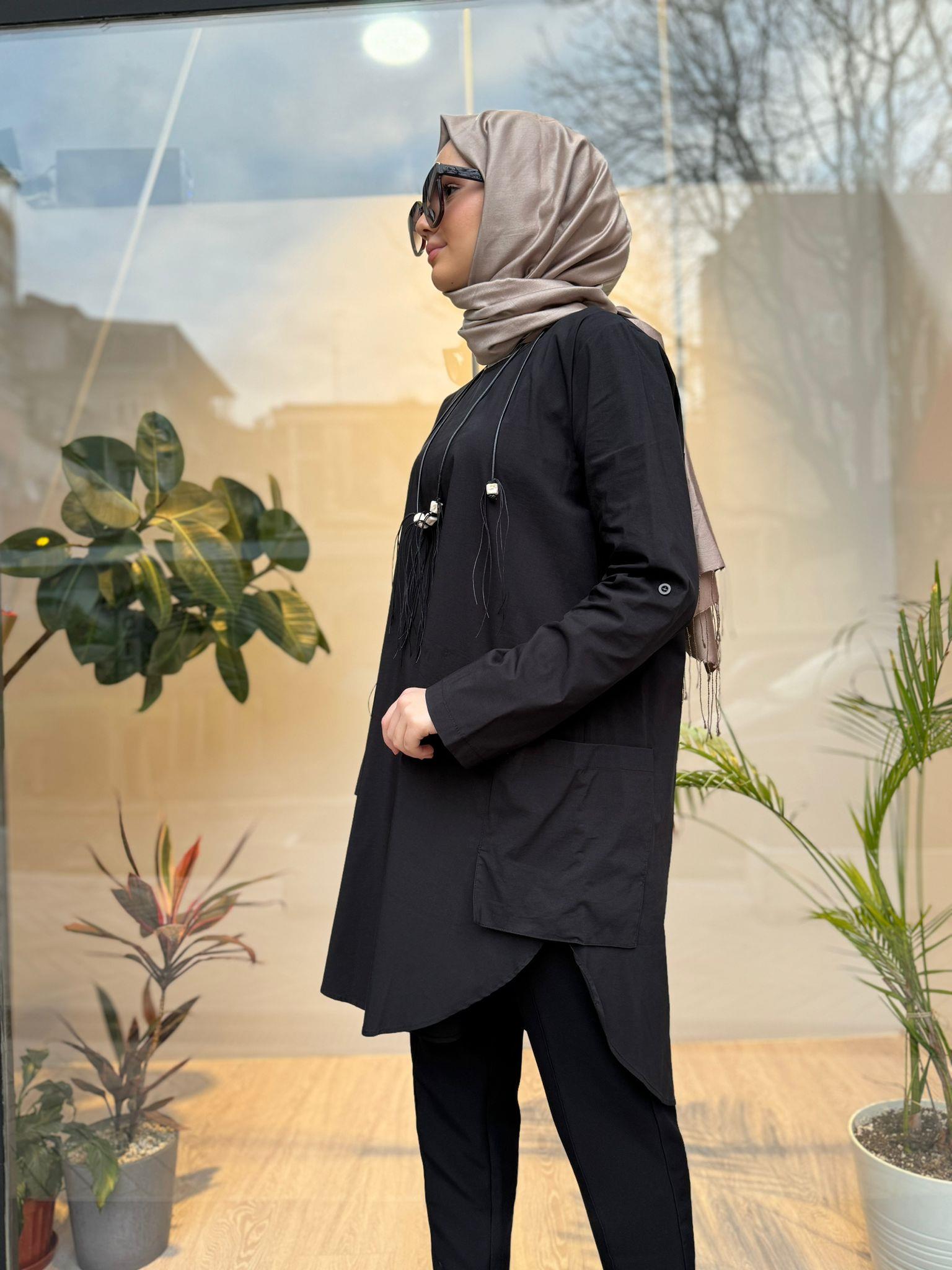 Almarwah Kolyeli Koton Tunik Siyah 102100