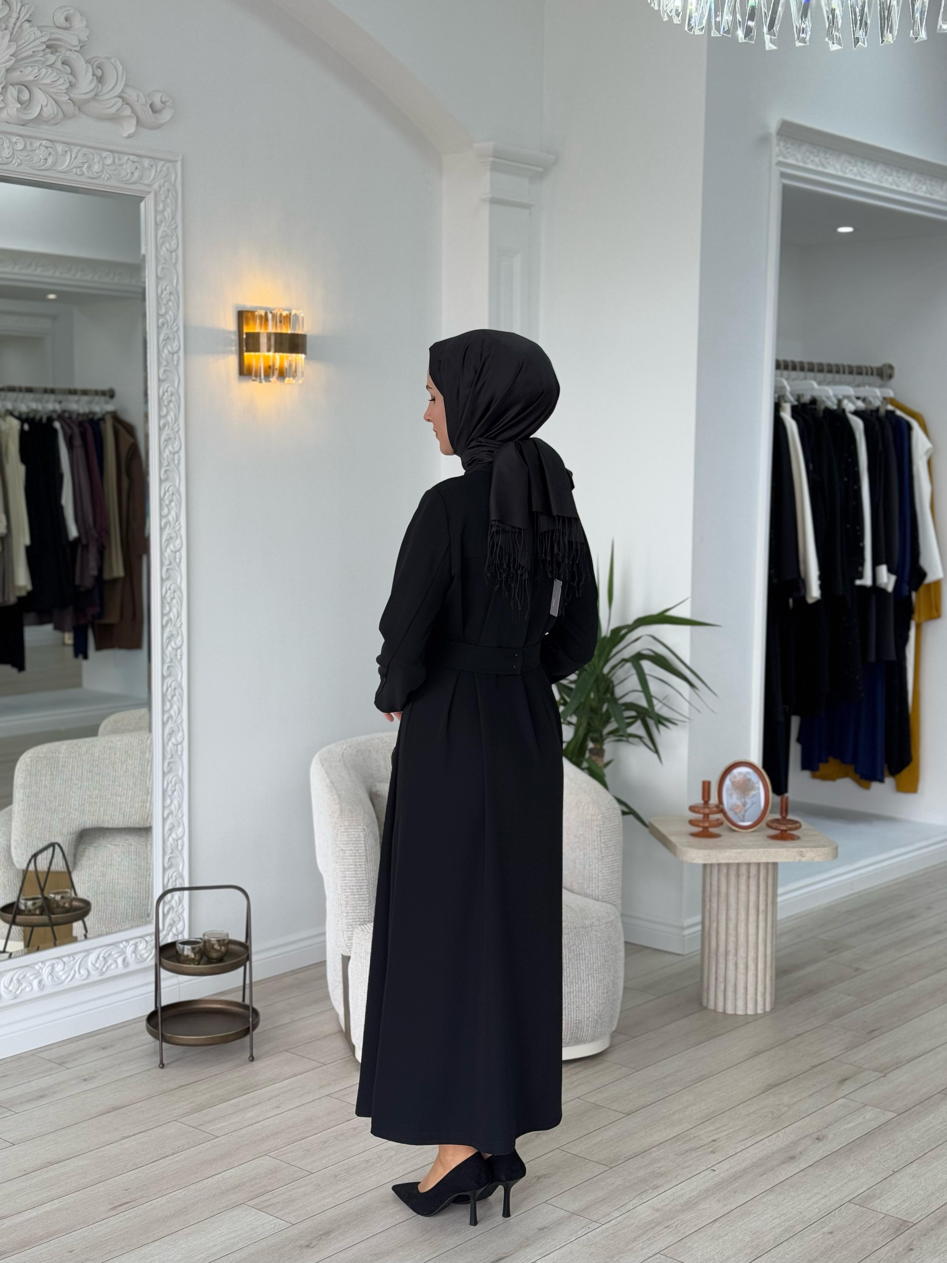 Almarwah Önü Detaylı Krep Elbise 90472