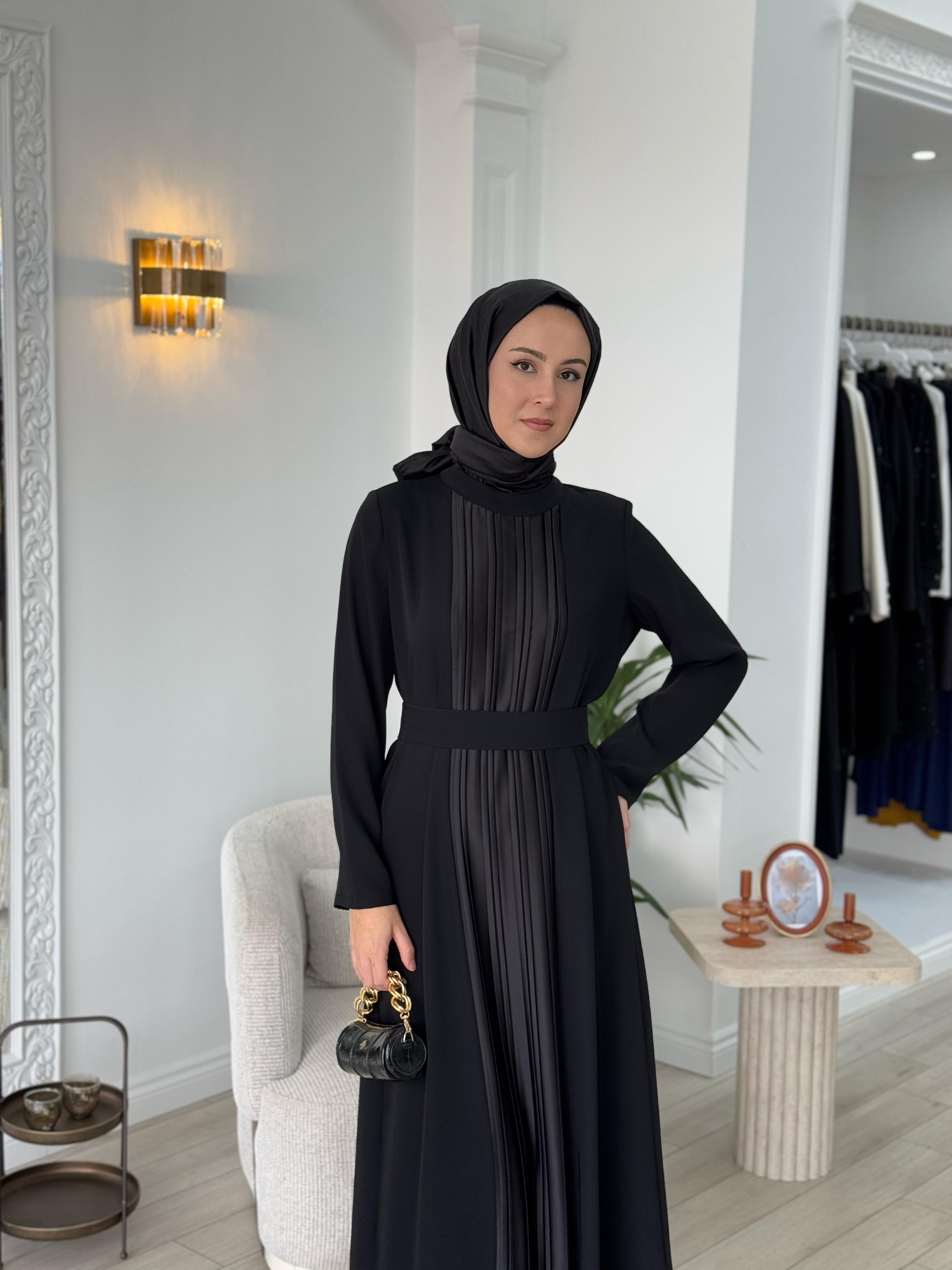 Almarwah Önü Detaylı Krep Elbise 90472