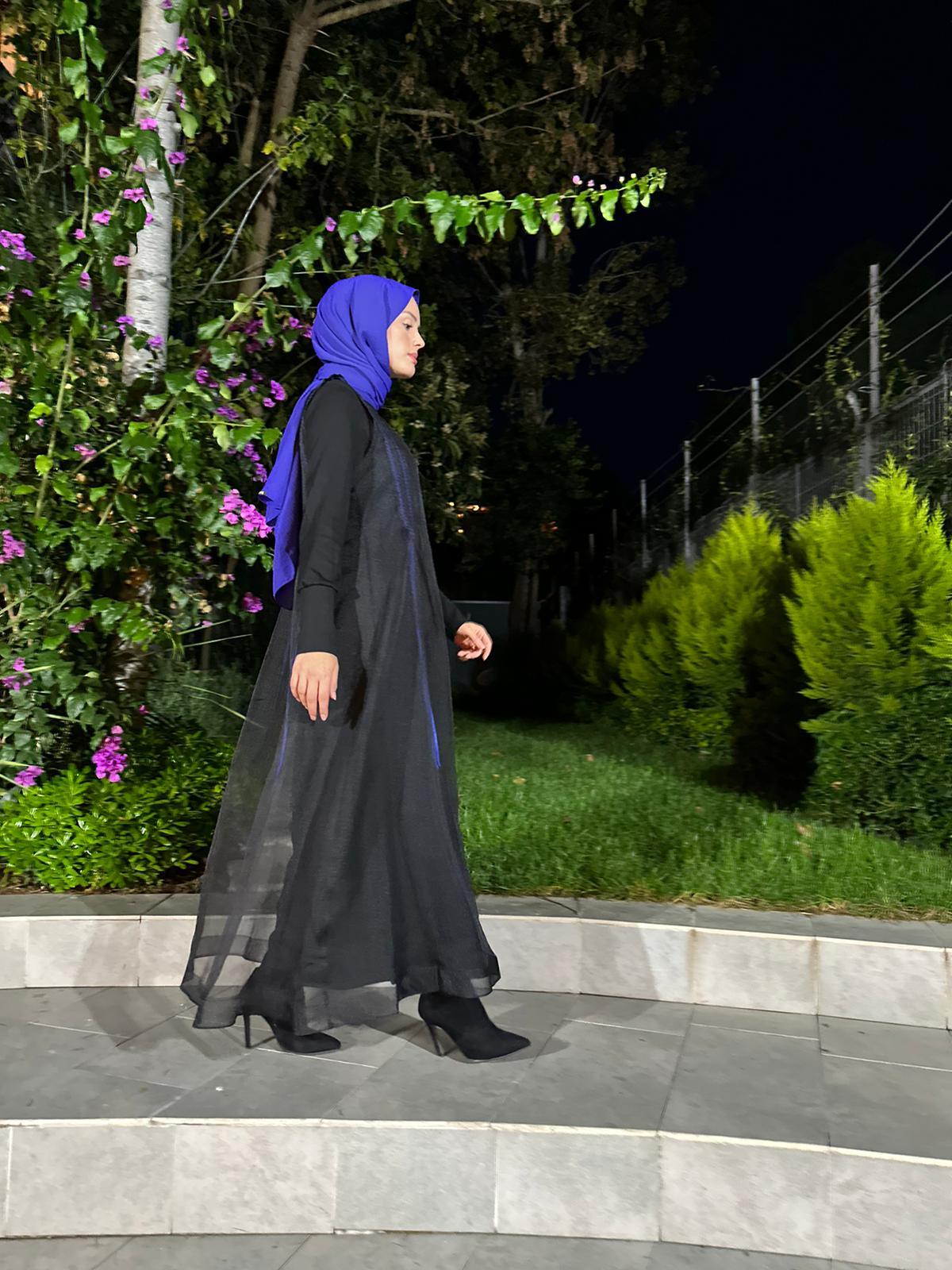 Almarwah Organze Tül Detaylı Elbise Siyah 303692