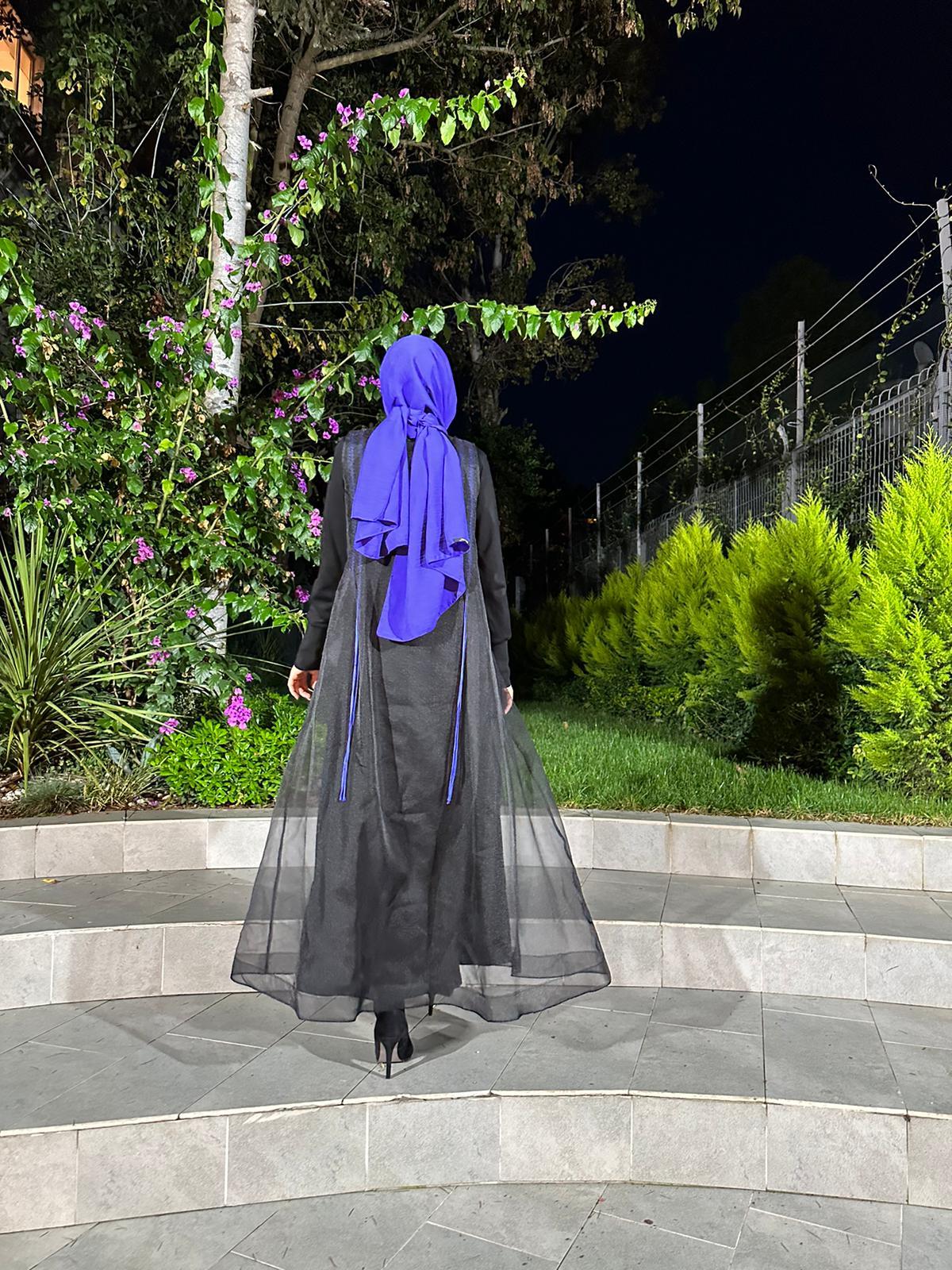 Almarwah Organze Tül Detaylı Elbise Siyah 303692