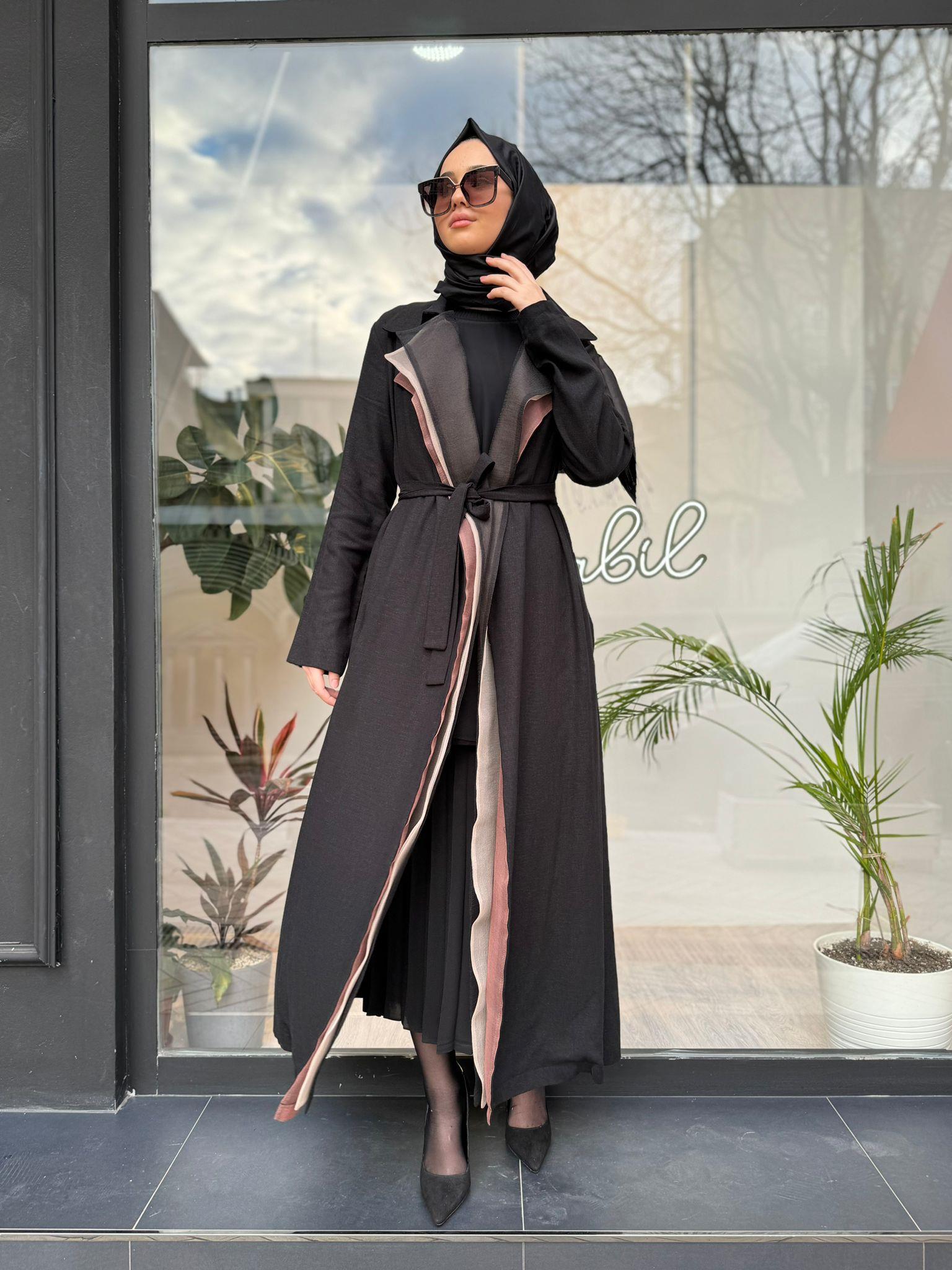 Almarwah Organze Tül Detaylı Kap Siyah 404438