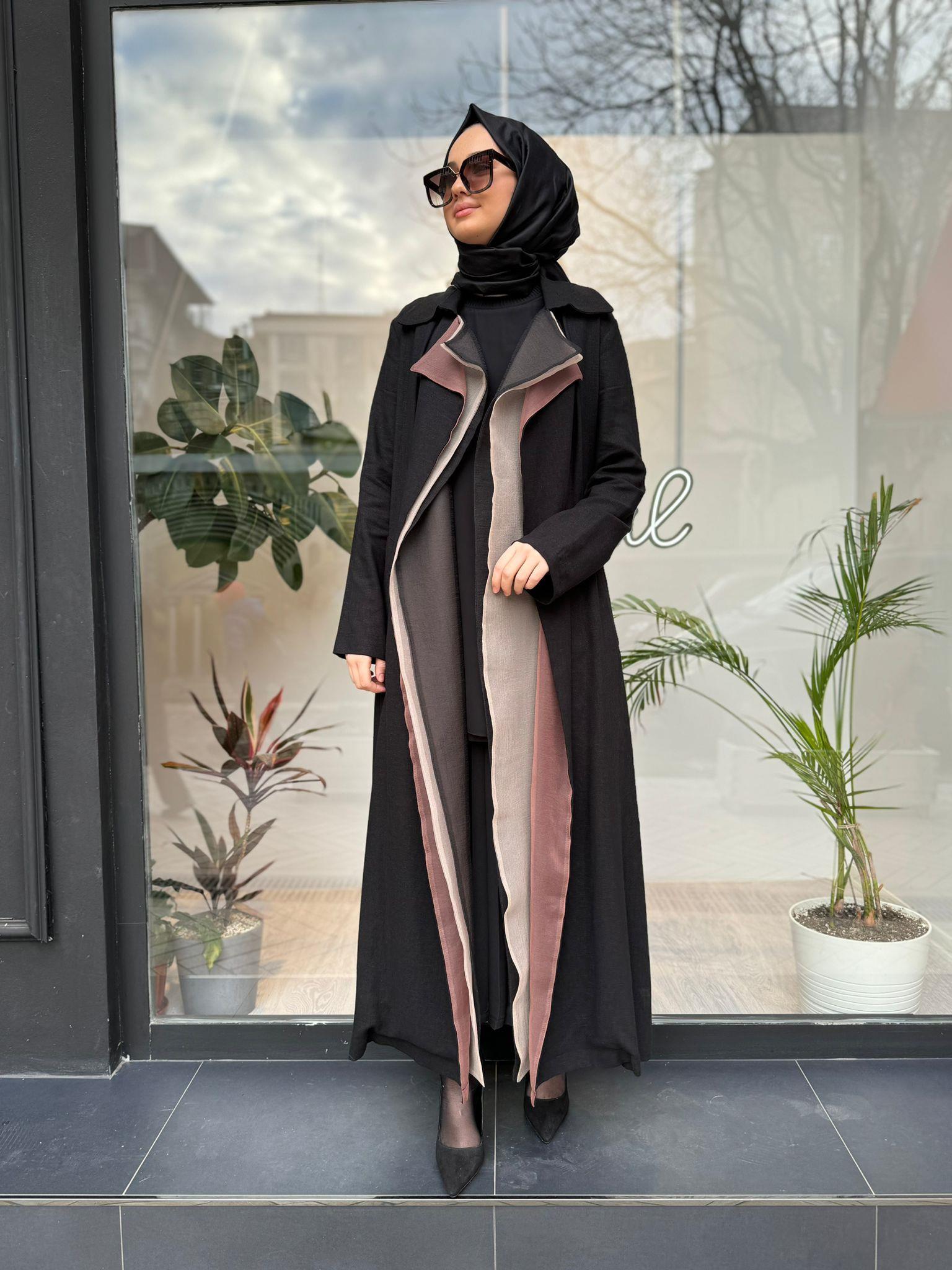 Almarwah Organze Tül Detaylı Kap Siyah 404438