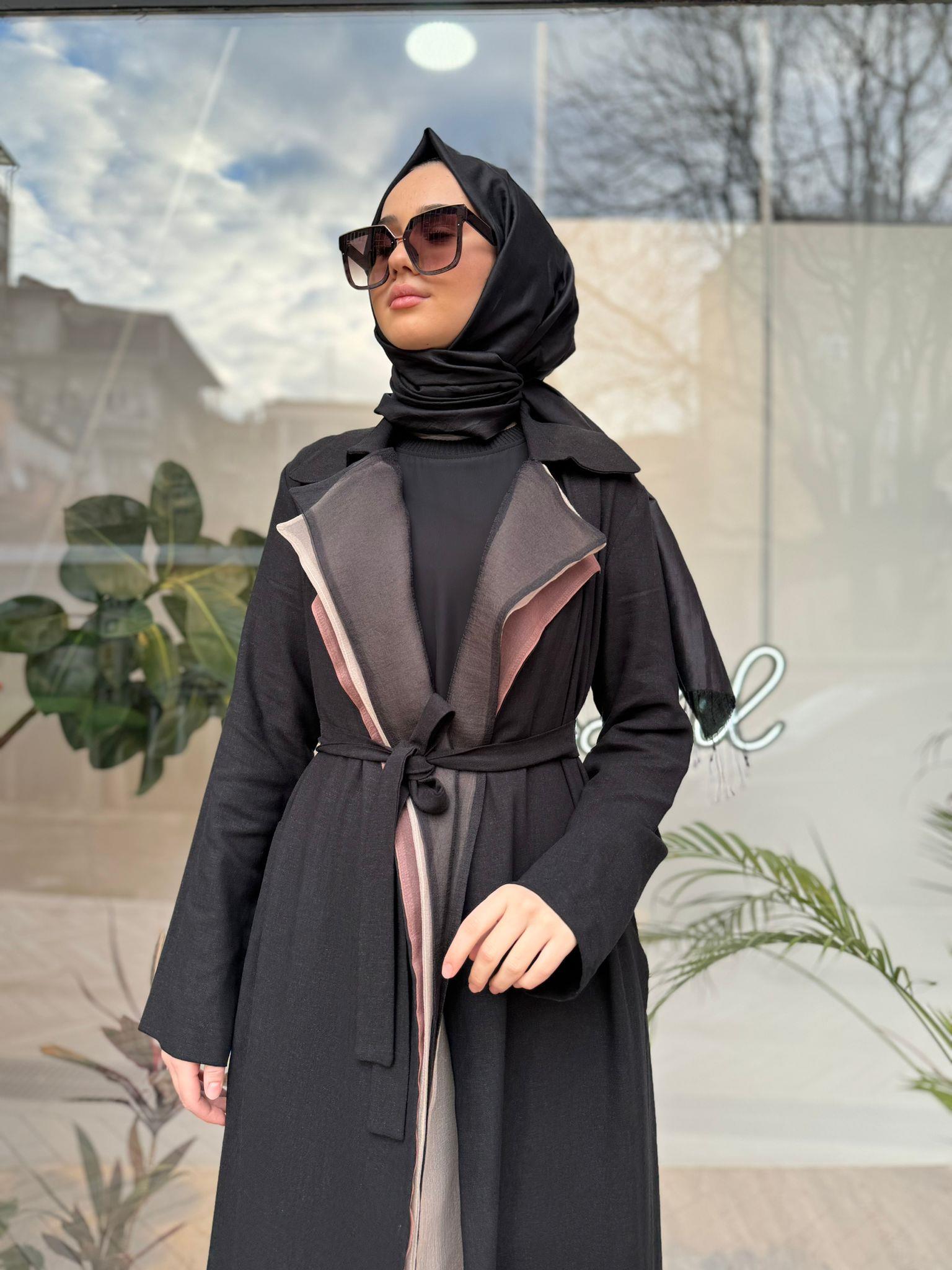 Almarwah Organze Tül Detaylı Kap Siyah 404438