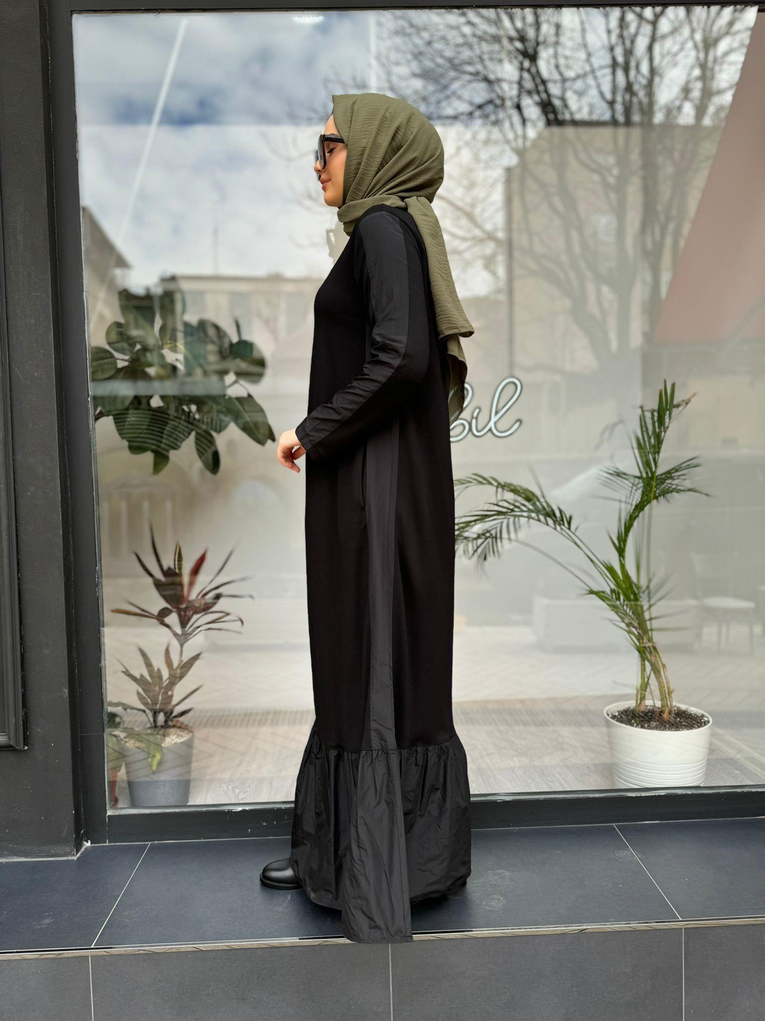 Almarwah Paraşüt Detaylı Elbise Siyah 306213