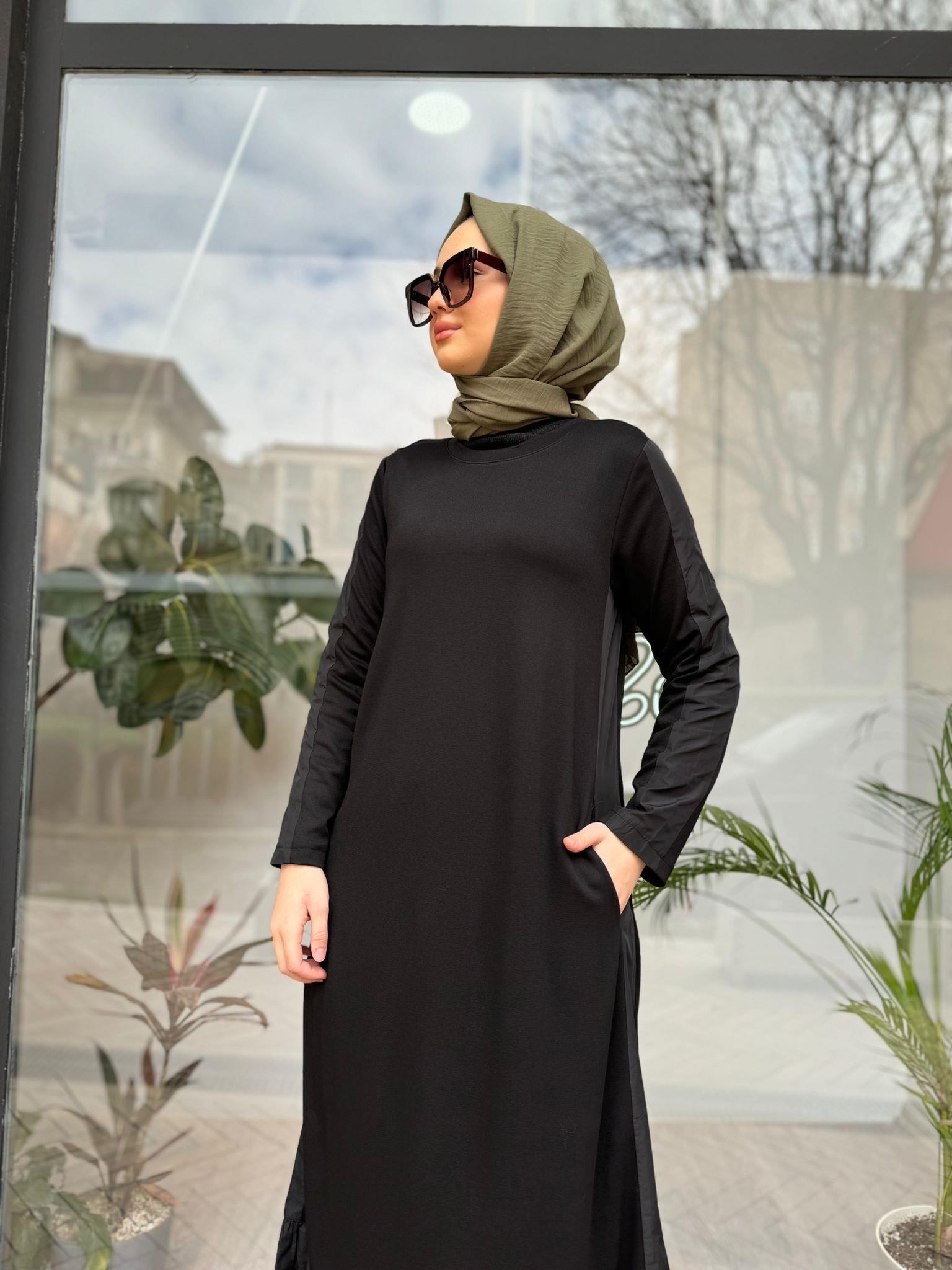 Almarwah Paraşüt Detaylı Elbise Siyah 306213