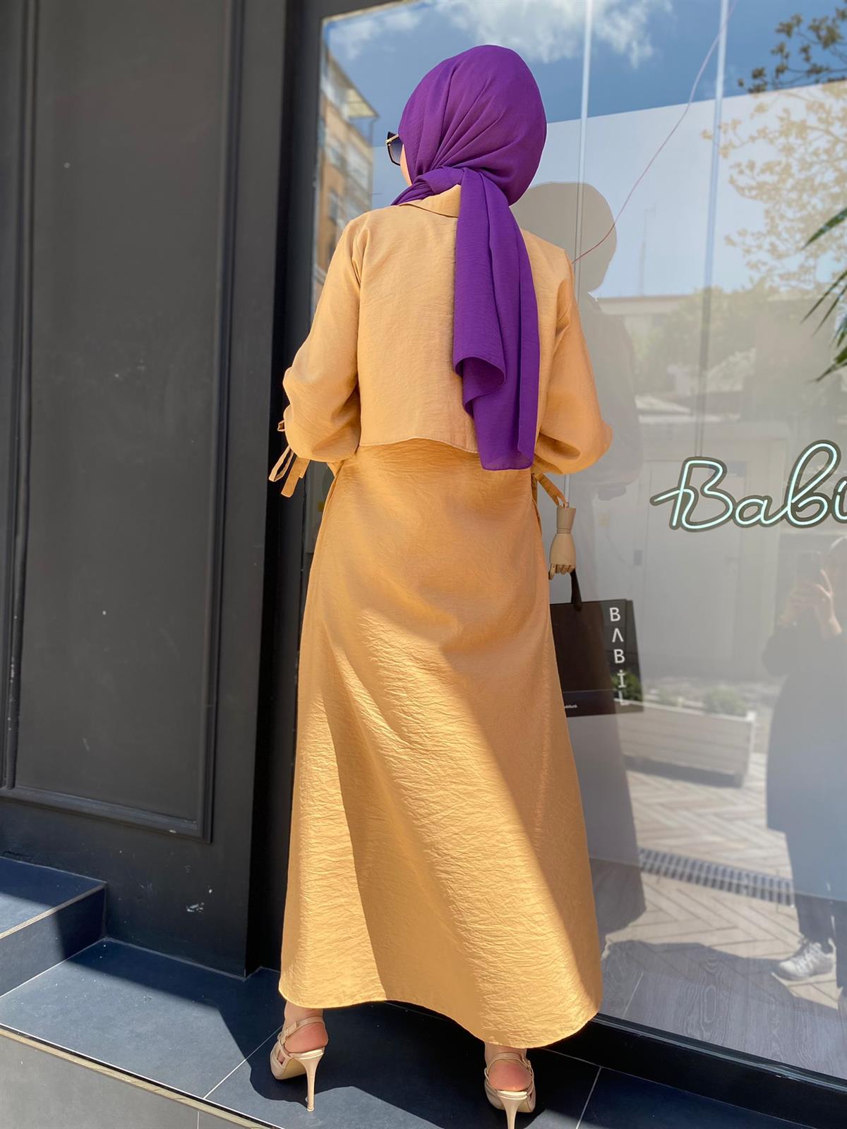 Almarwah Paraşüt Düğmeli Camel Elbise Kap  303613